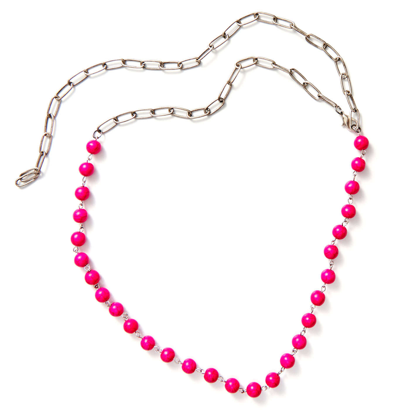 Rockin C Silver Paperclip & Pink Bead Necklace - Image 1