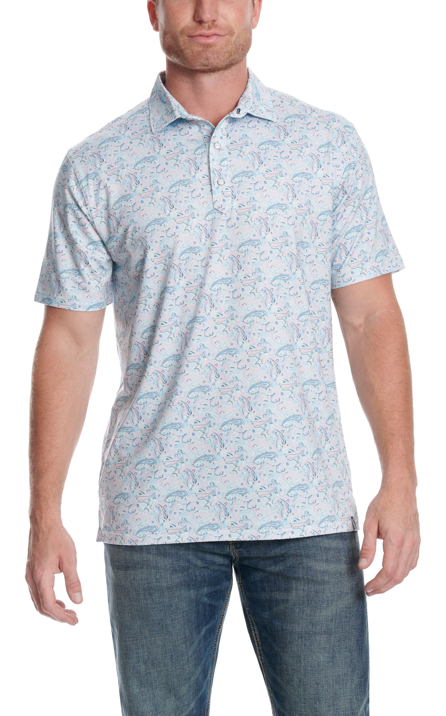 Rafter C Men's Blue Paisley Print Polo Shirt - Image 1