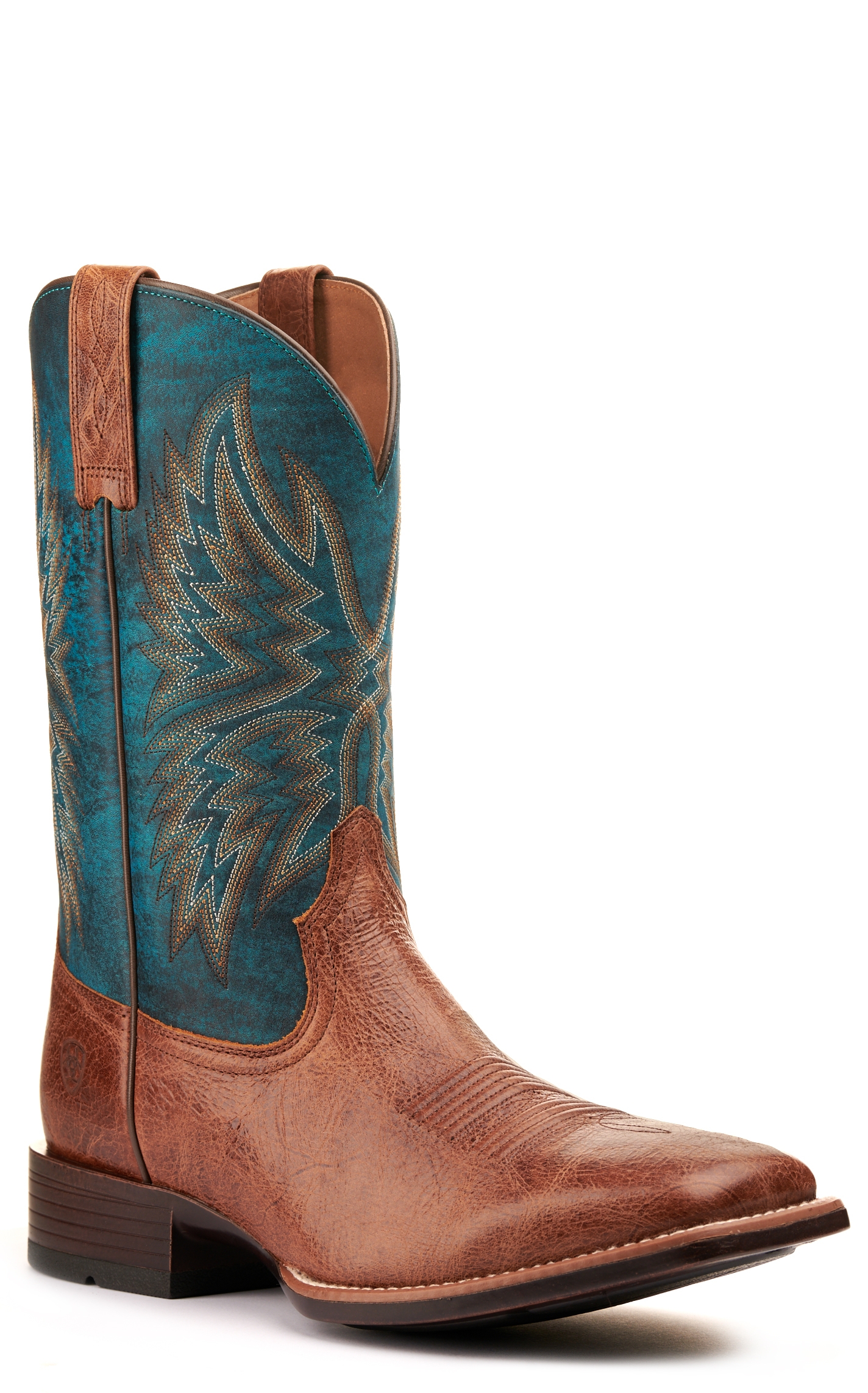Ariat Men's Valor Ultra Dark Tan and Rocky Blue Wide Square Toe Cowboy Boot - Image 1