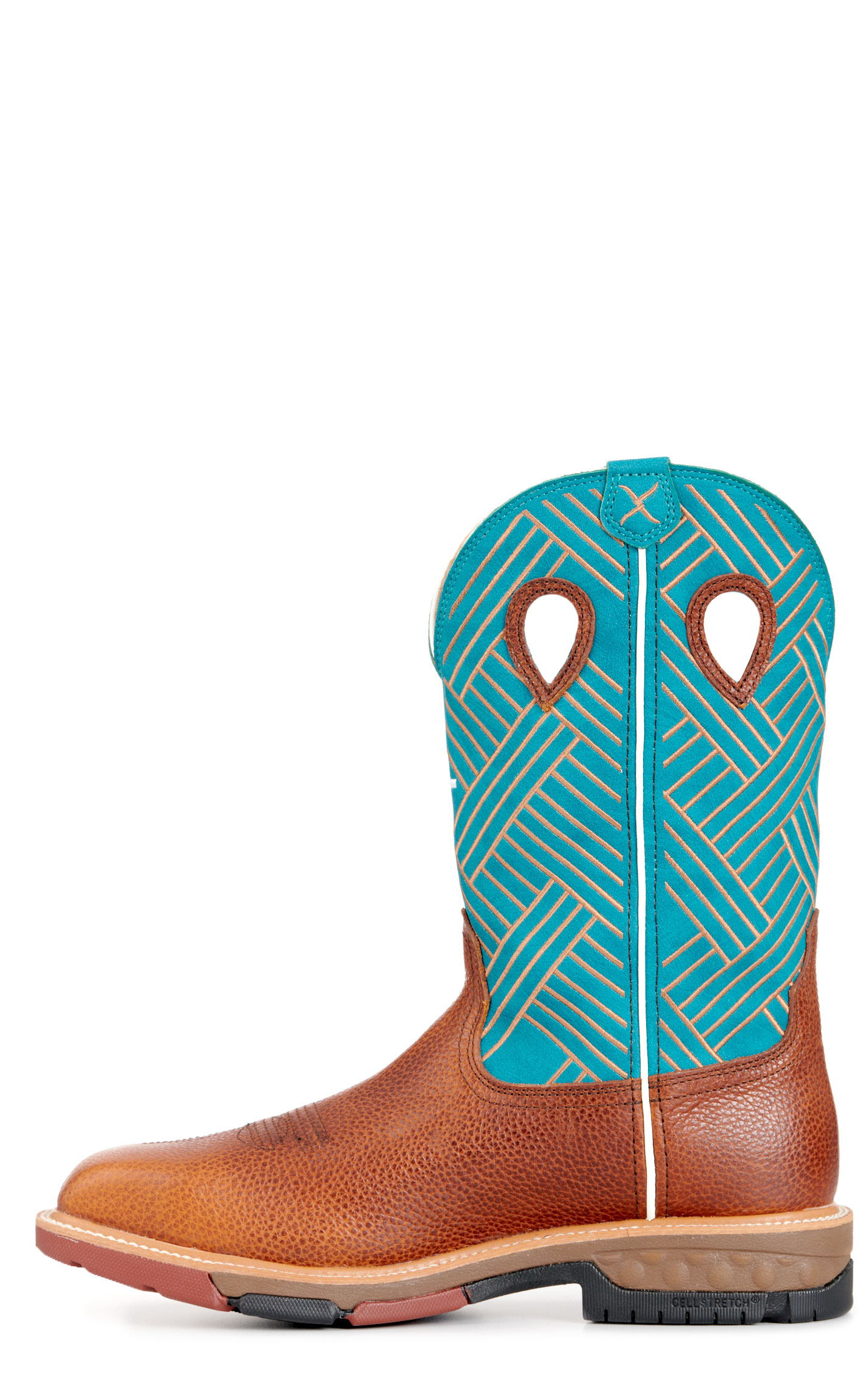 Twisted X Men's Tango Tobacco and Turquoise CellStretch Wide Square Steel Toe Work Boot - Image 1