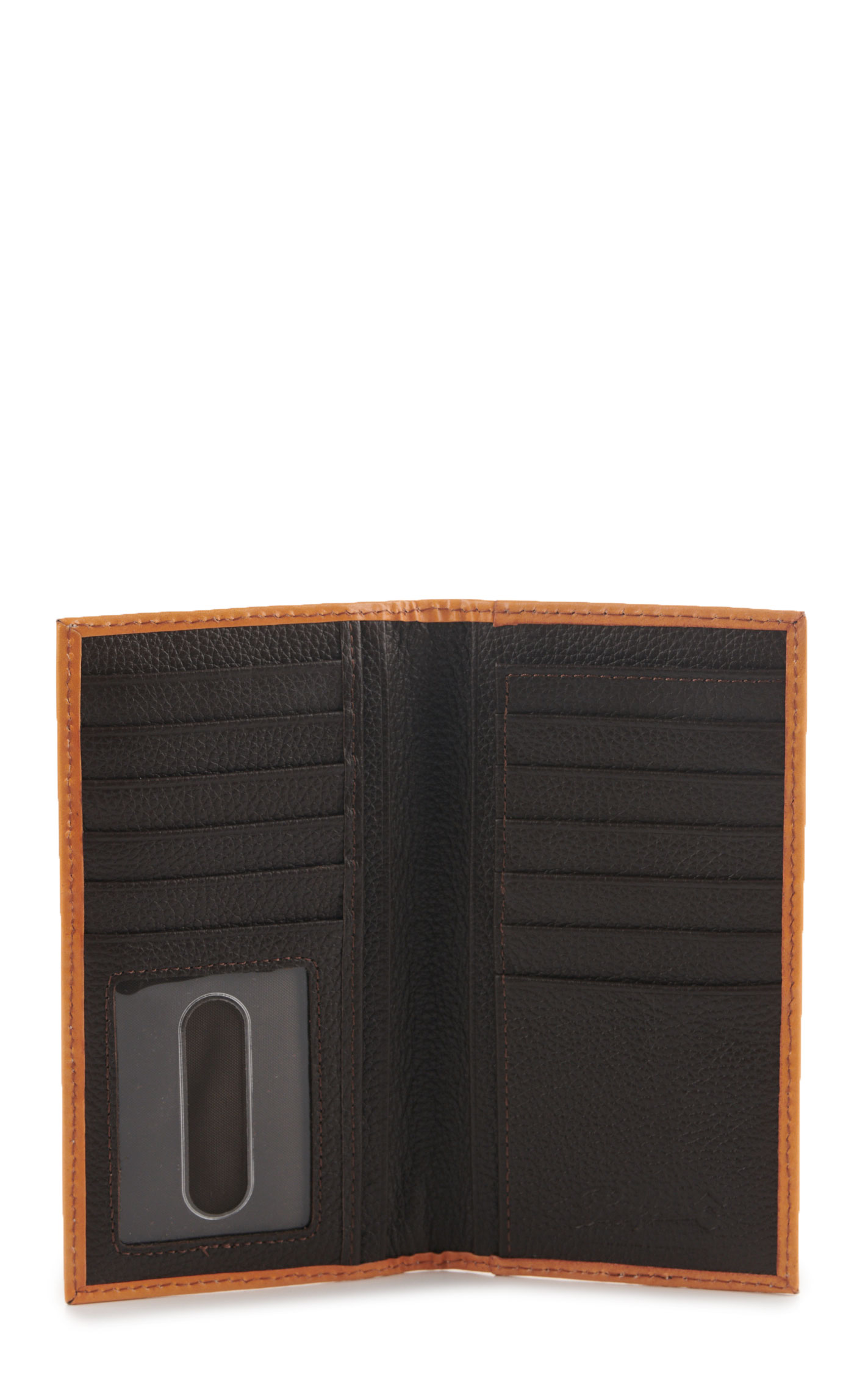 Rafter C Men’s Leather Hair on Hide with Burgundy Underlay Checkbook Cover Rodeo Wallet - Image 1