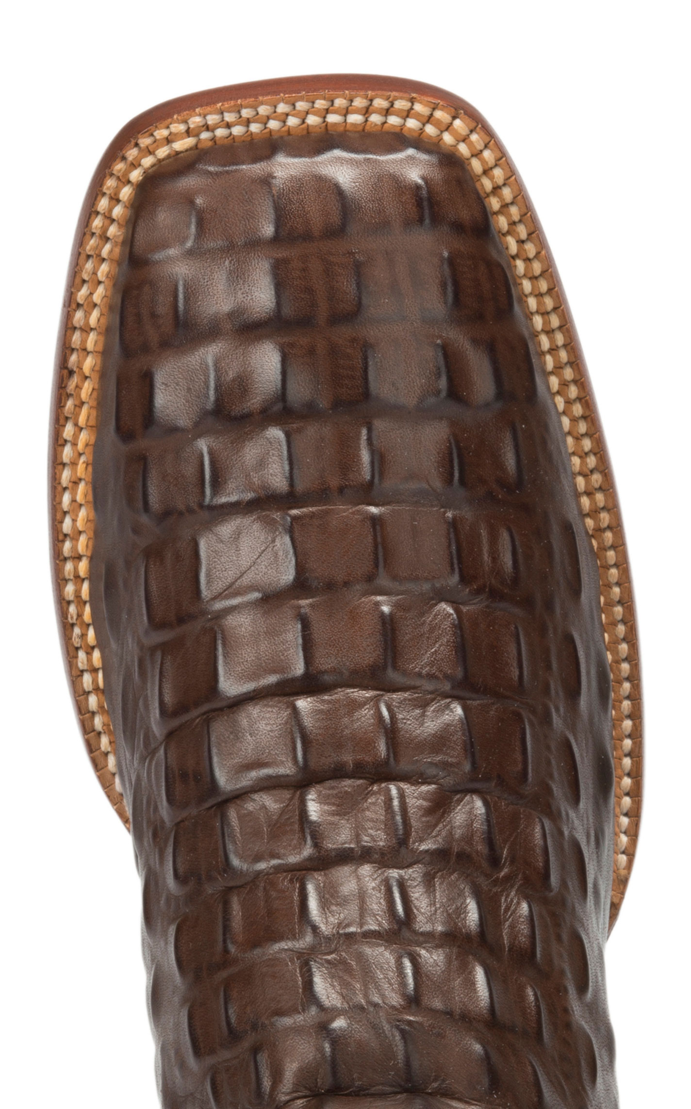 Cavender's Men's Chocolate Hornback Caiman Print Square Toe Cowboy Boots - Image 1