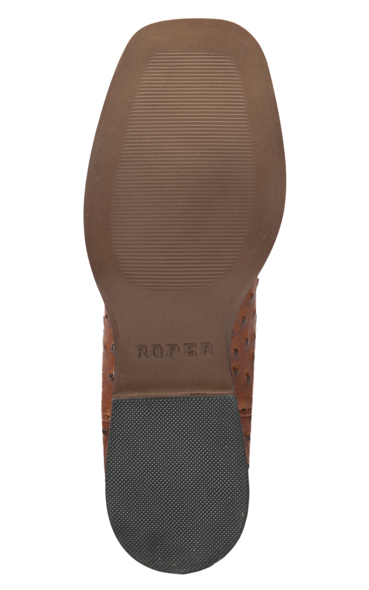 Roper Youth Brown Ostrich Print Square Toe Cowboy Boots - Image 1
