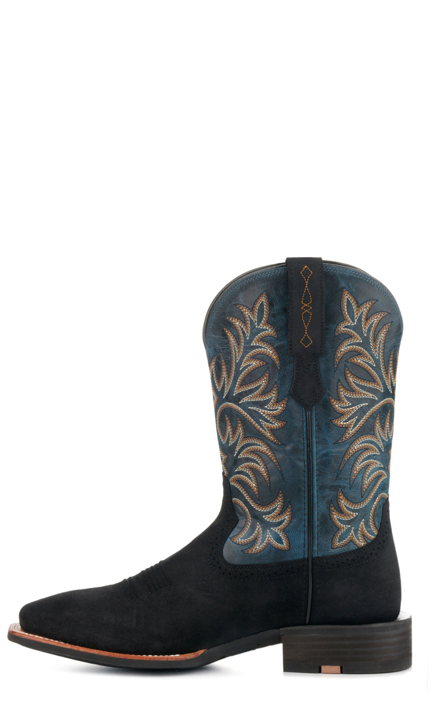 Ariat Men's Oakwood Black Roughout Suede and Dirty Denim Wide Square Toe Cowboy Boots - Image 1