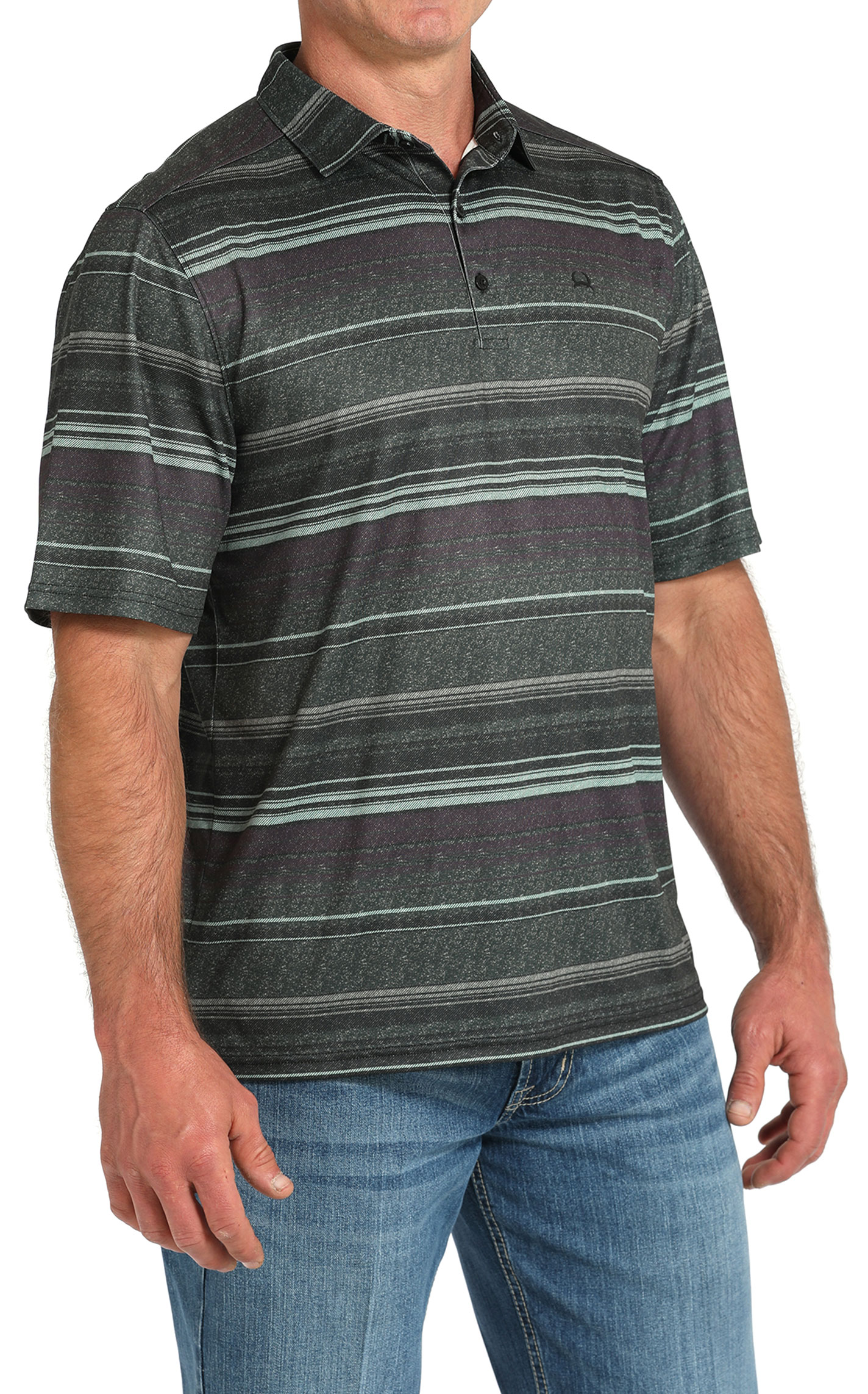 Cinch Men's ArenaFlex Purple & Olive Striped Polo Shirt - Image 1