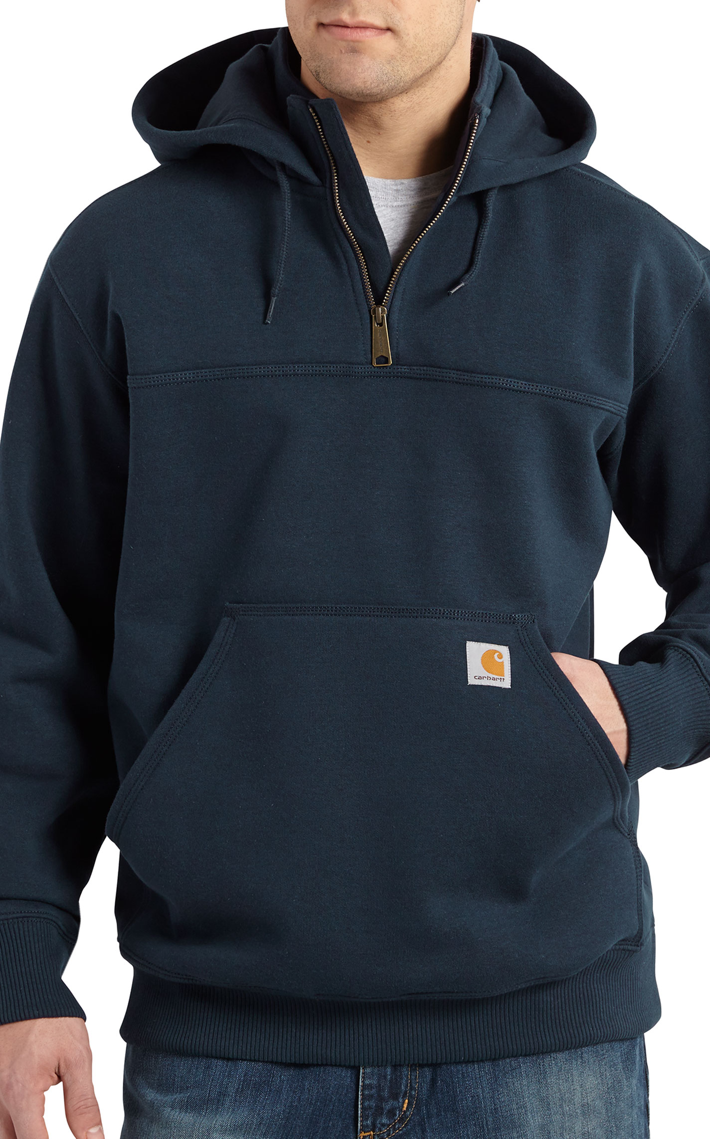 Carhartt Men's Navy Rain Defender 1/4 Zip Work Hoodie - Image 2