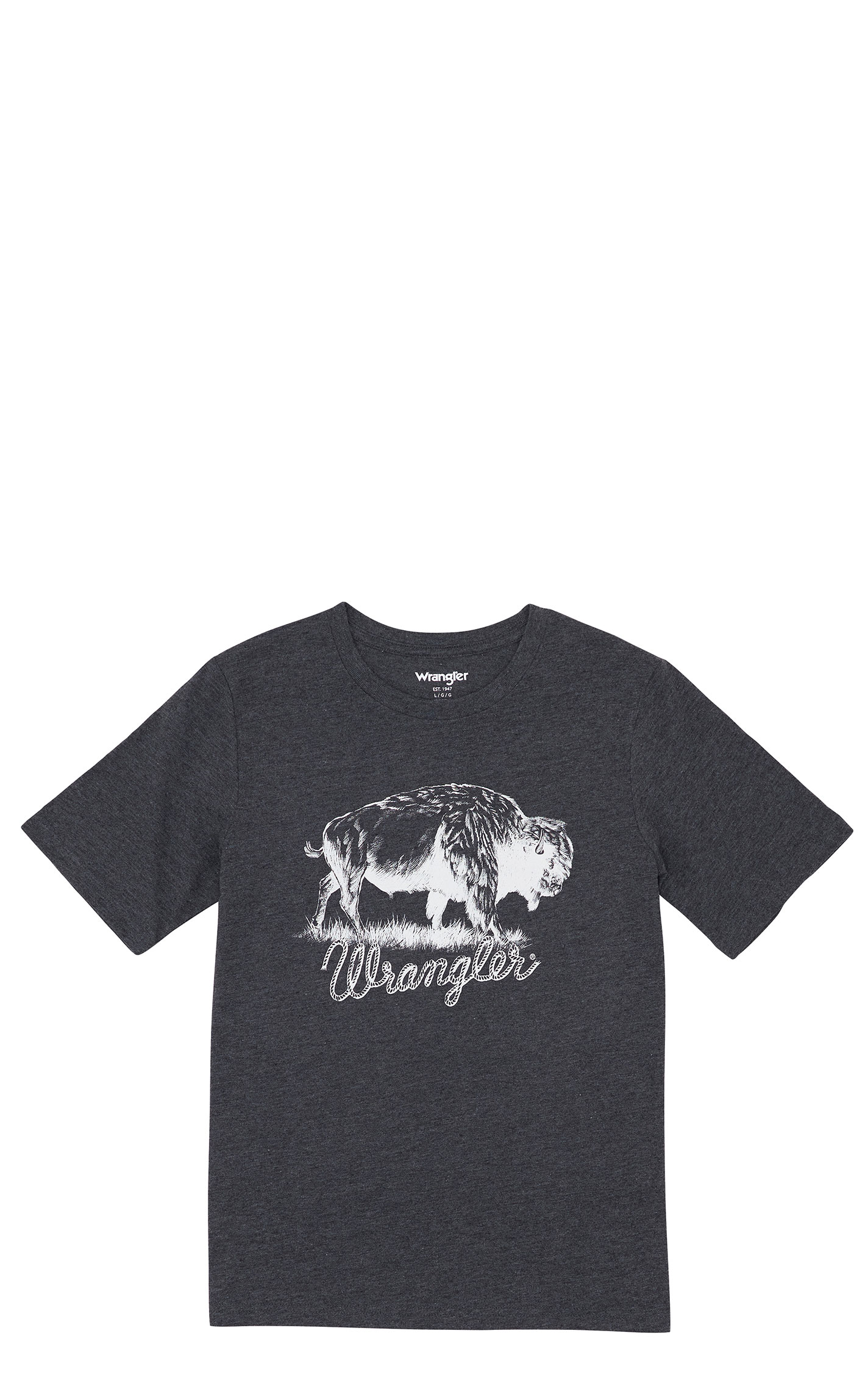 Wrangler Boy's Caviar Heather Bison Logo T-Shirt - Image 1