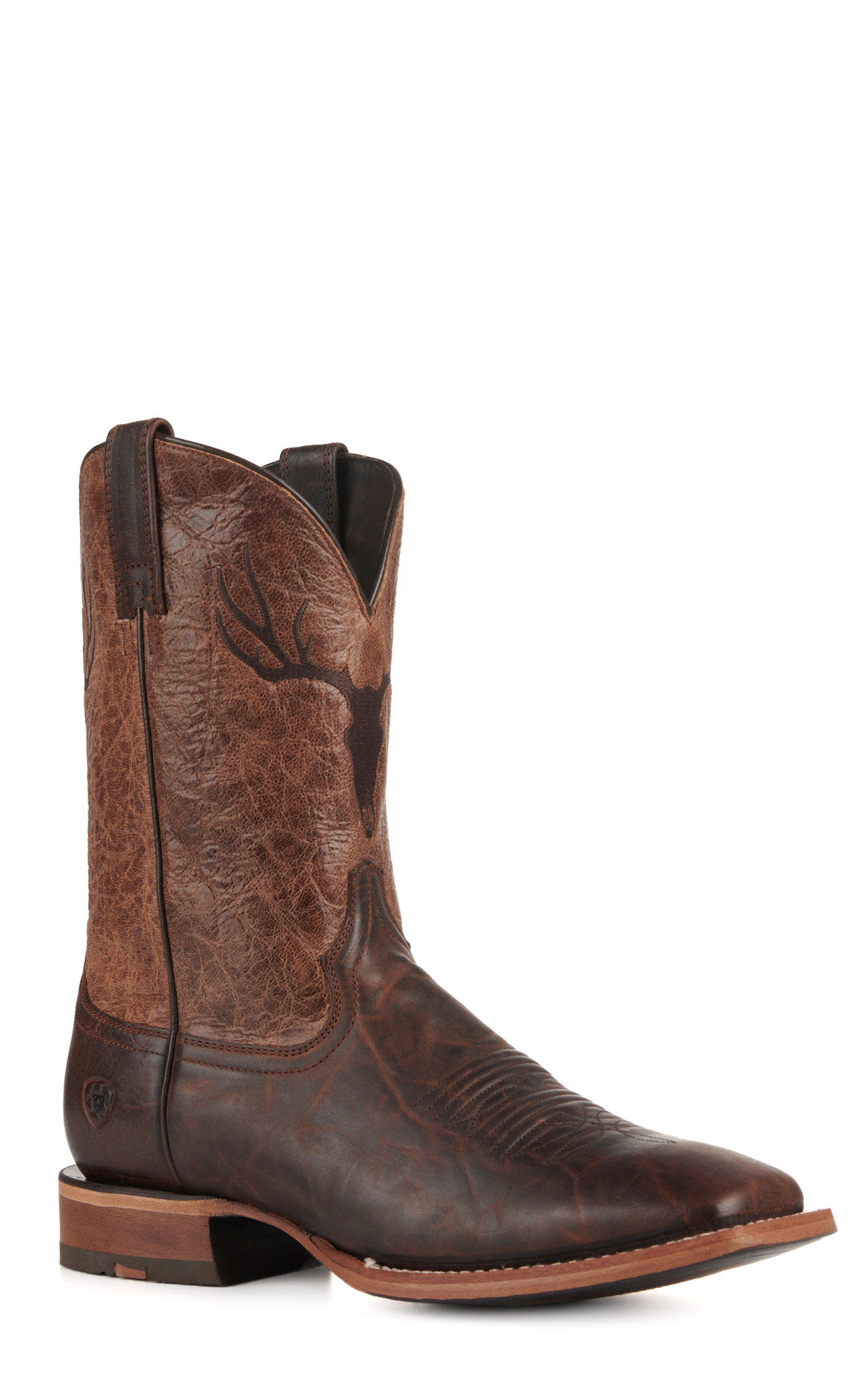 Ariat Men's Crosshair Dark Whiskey and Brown Deer Skull TekStep Square Toe Cowboy Boots - Image 1