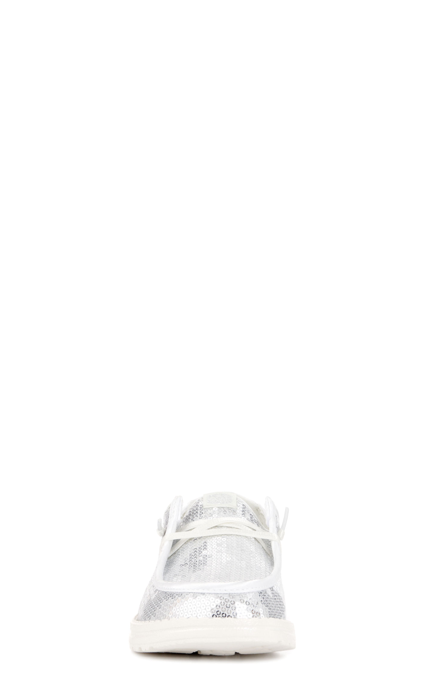 Hey Dude Women’s Wendy Disco Silver and White Sequin Casual Shoes - Image 1