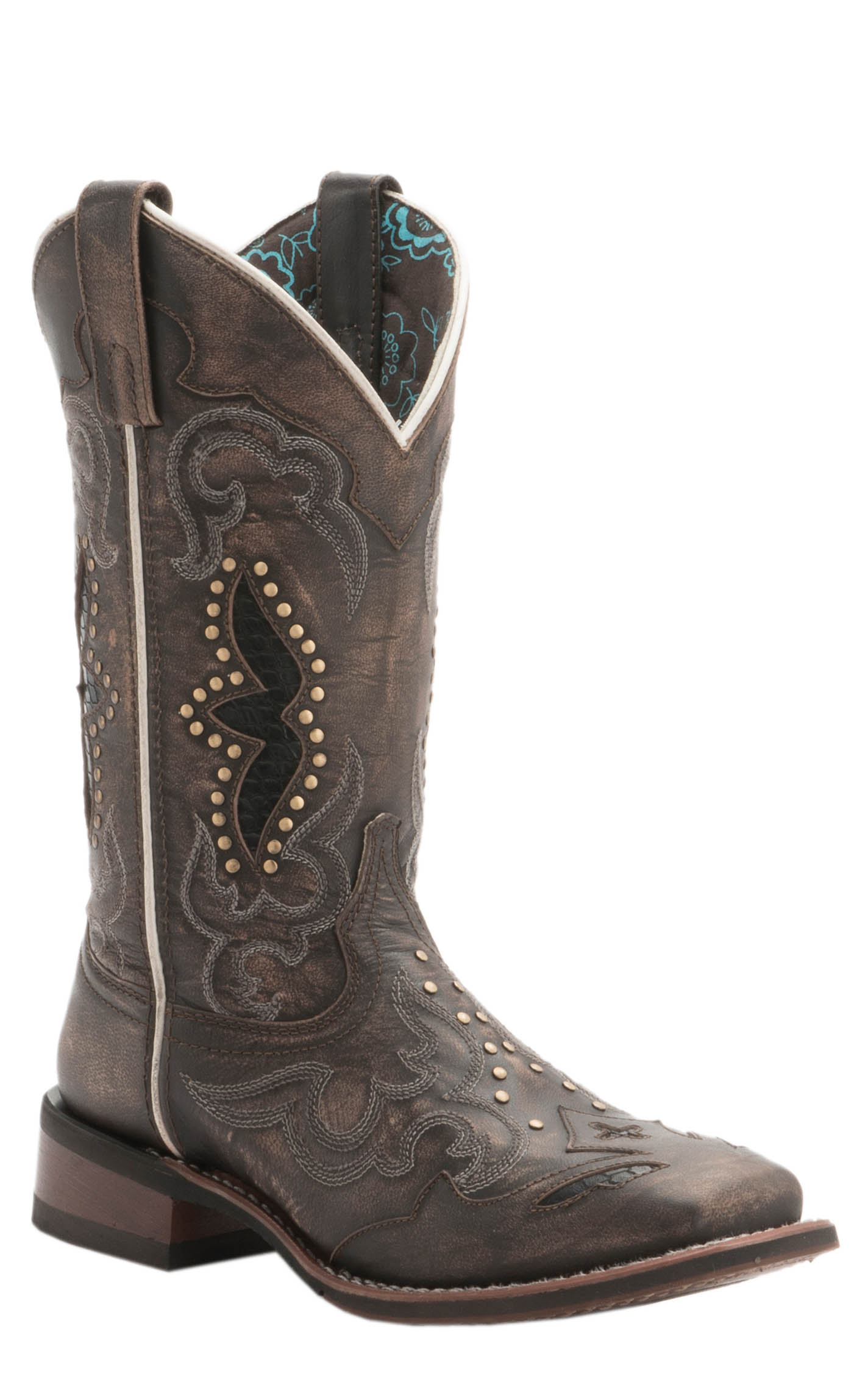 Laredo Women's Sanded Black with Underlay & Studs Square Toe Cowboy Boots - Image 1