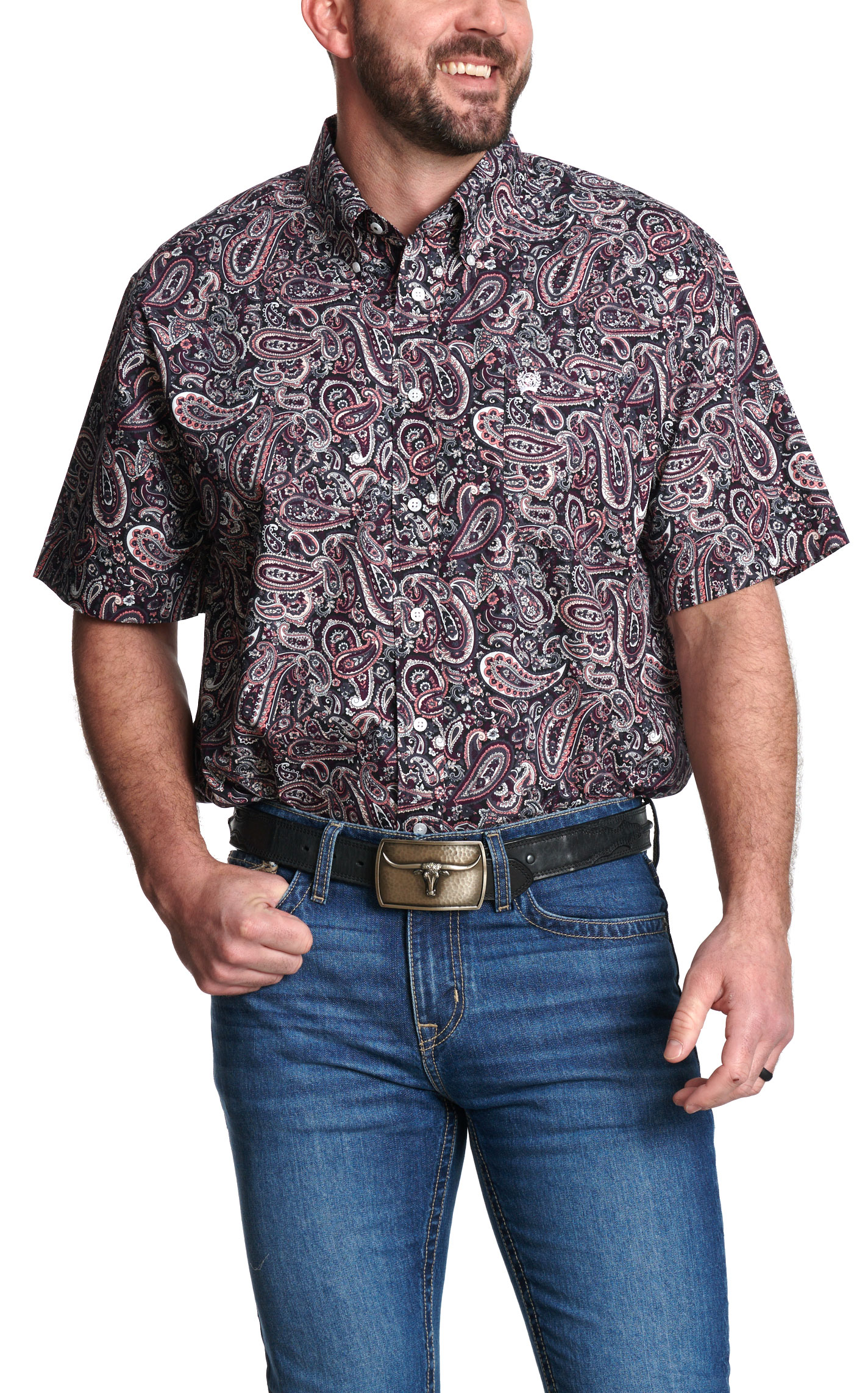 Cinch Men's Eggplant & Charcoal Paisley Western Shirt - Image 1