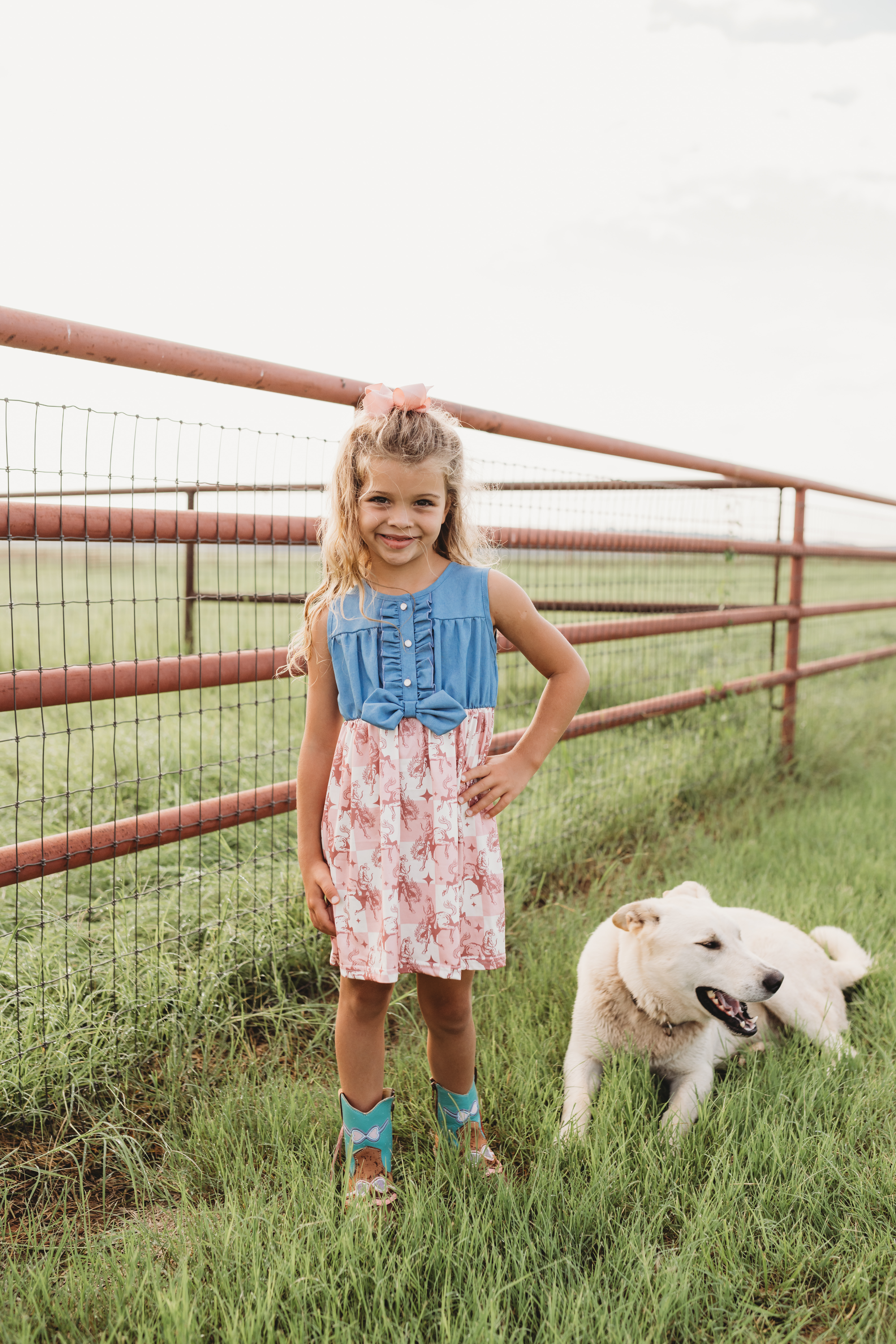 Shea Baby Infant Girl's Denim & Pink Check Bronc Dress - Image 1