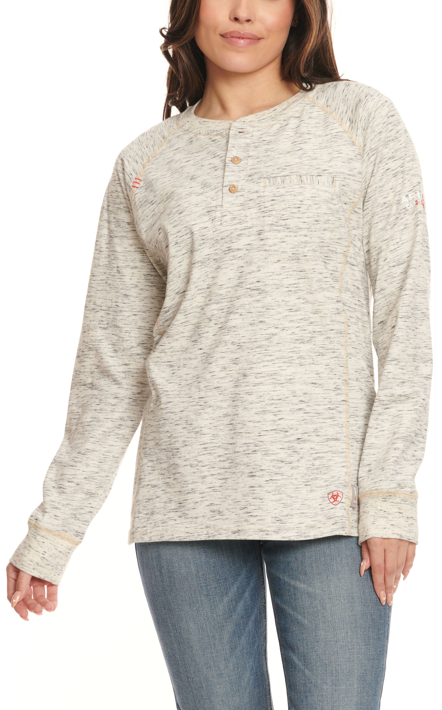 Ariat Women's Air Henley Space Dye Gray Long Sleeve FR Work Shirt - Image 1