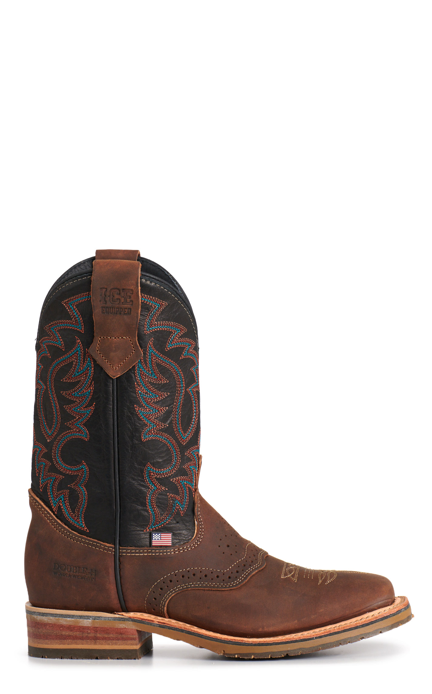 Double H Men's Dark Brown & Black Square Toe Cowboy Boots - Image 1