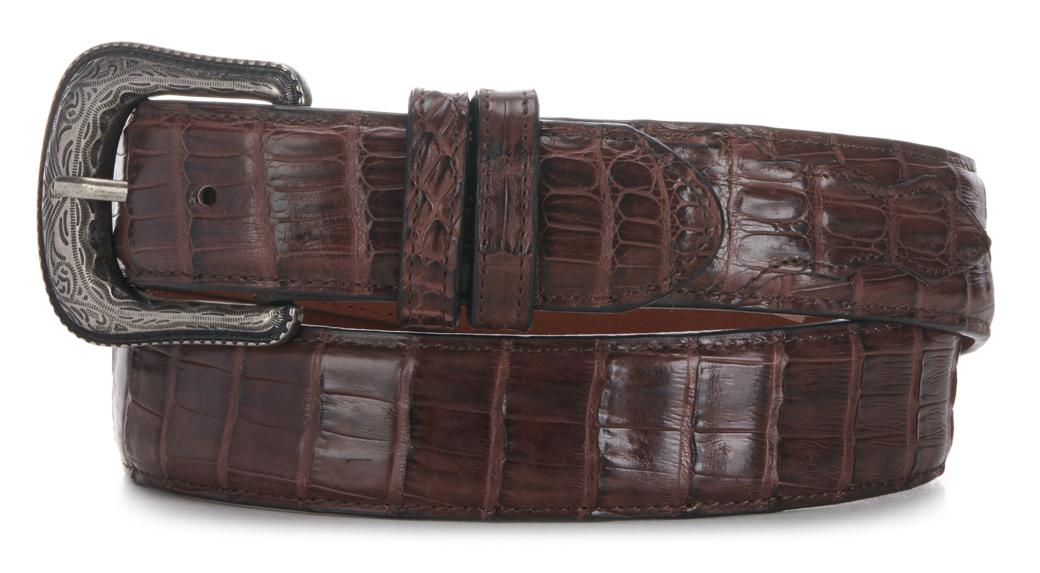 Cavender's Men's Cigar Brown Caiman Belly Exotic Western Belt - Image 1