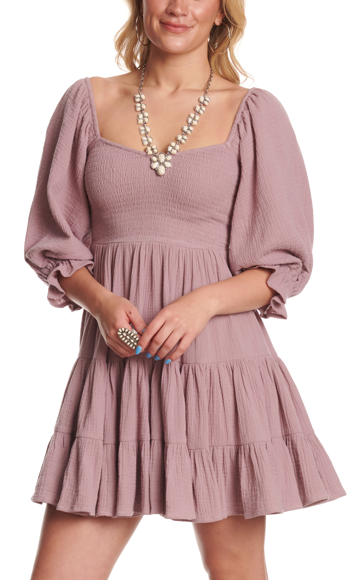 Yura Dusty Lilac Smocked Tiered Dress - Image 1