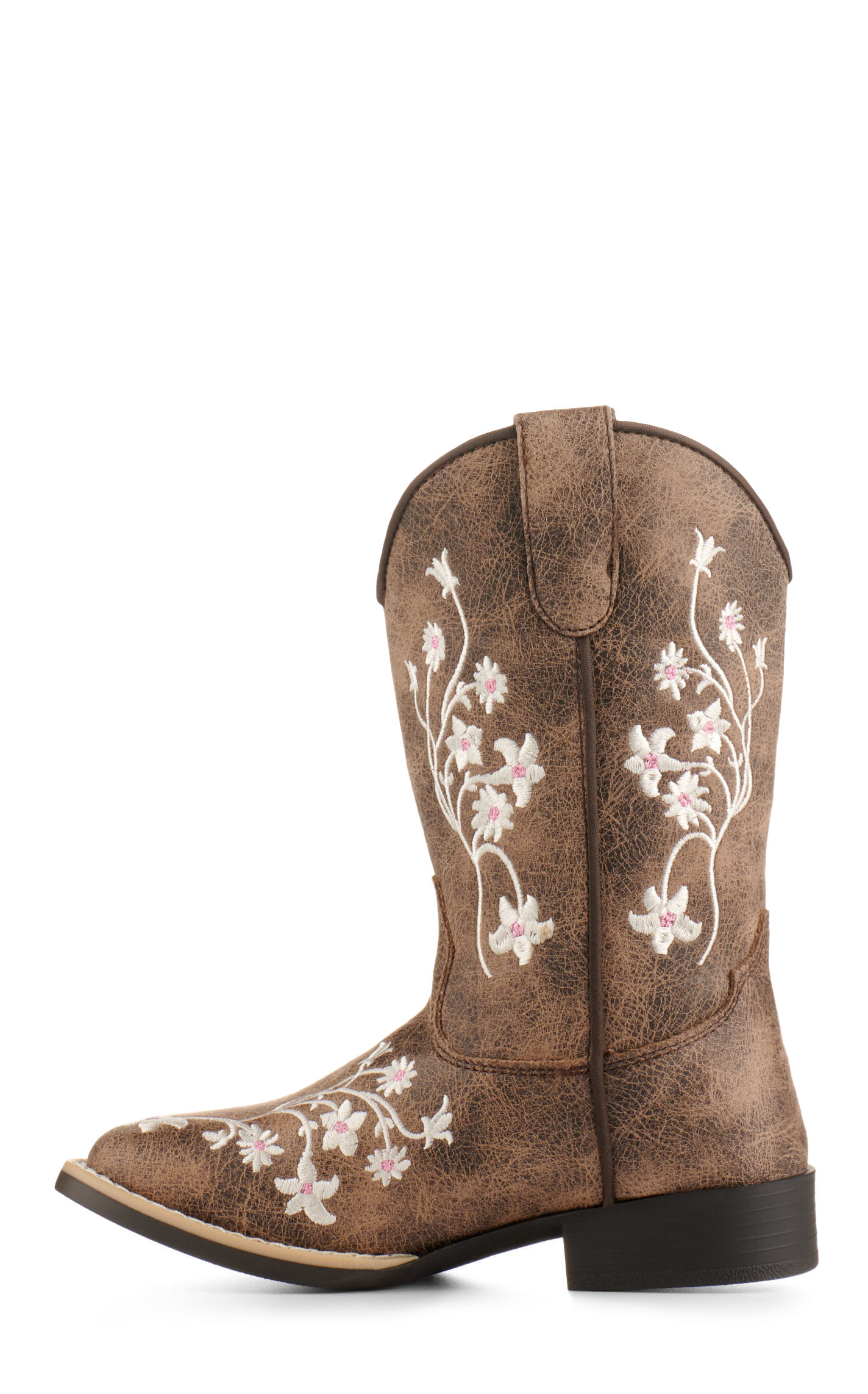 Twister Girls' Lily Brown with White Floral Embroidery Square Toe Cowboy Boots - Image 1
