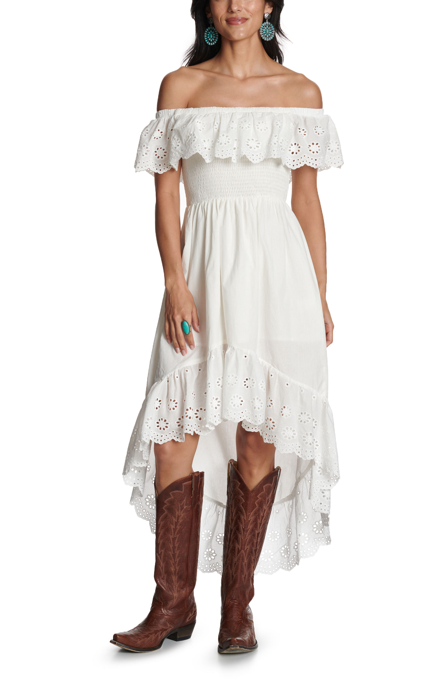 HYFVE Women's White Off Shoulder Ruffled Dress - Image 1