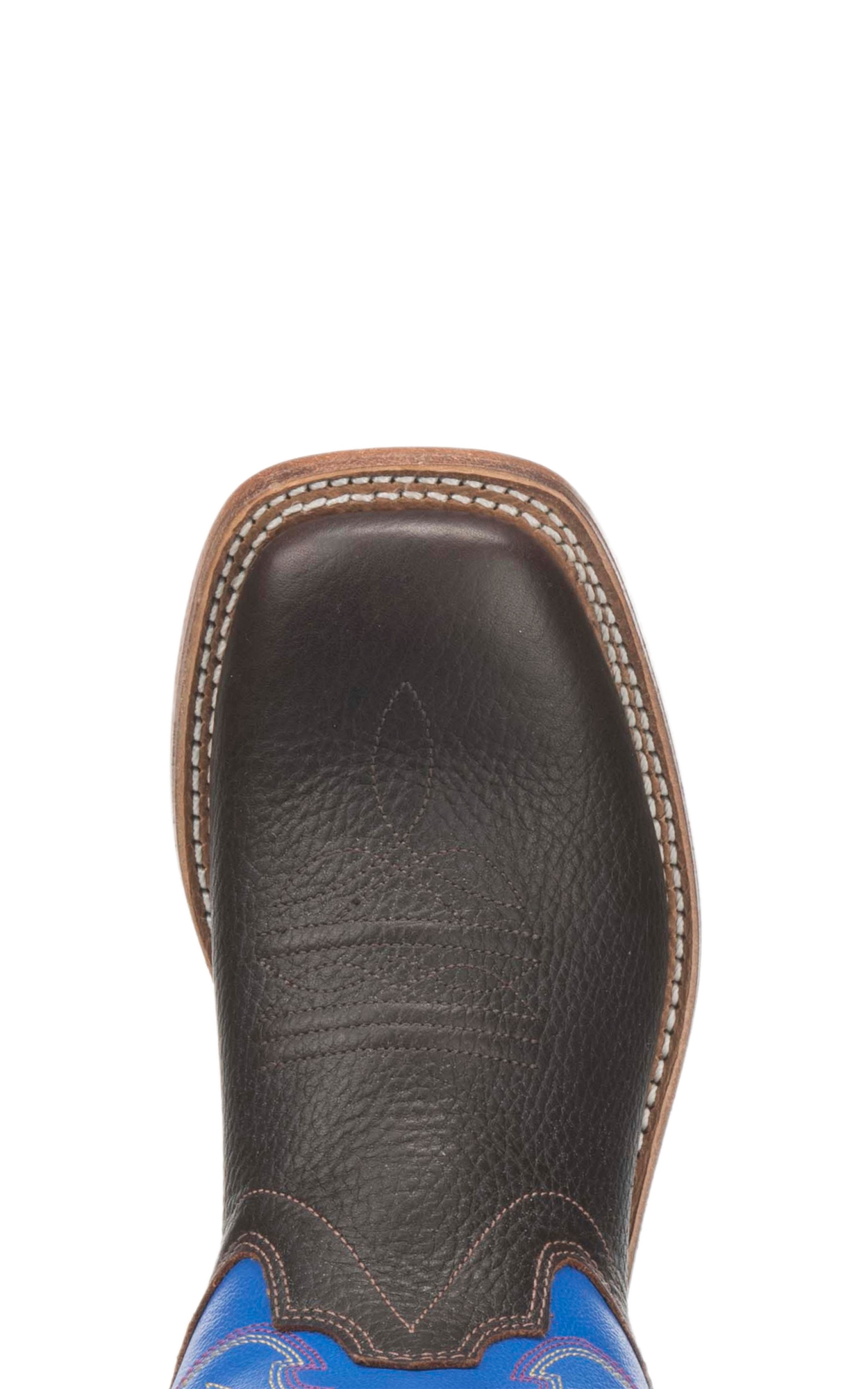 Old West Kids Oiled Rusty Brown and Blue Corona Calf Square Toe Cowboy Boots - Image 1