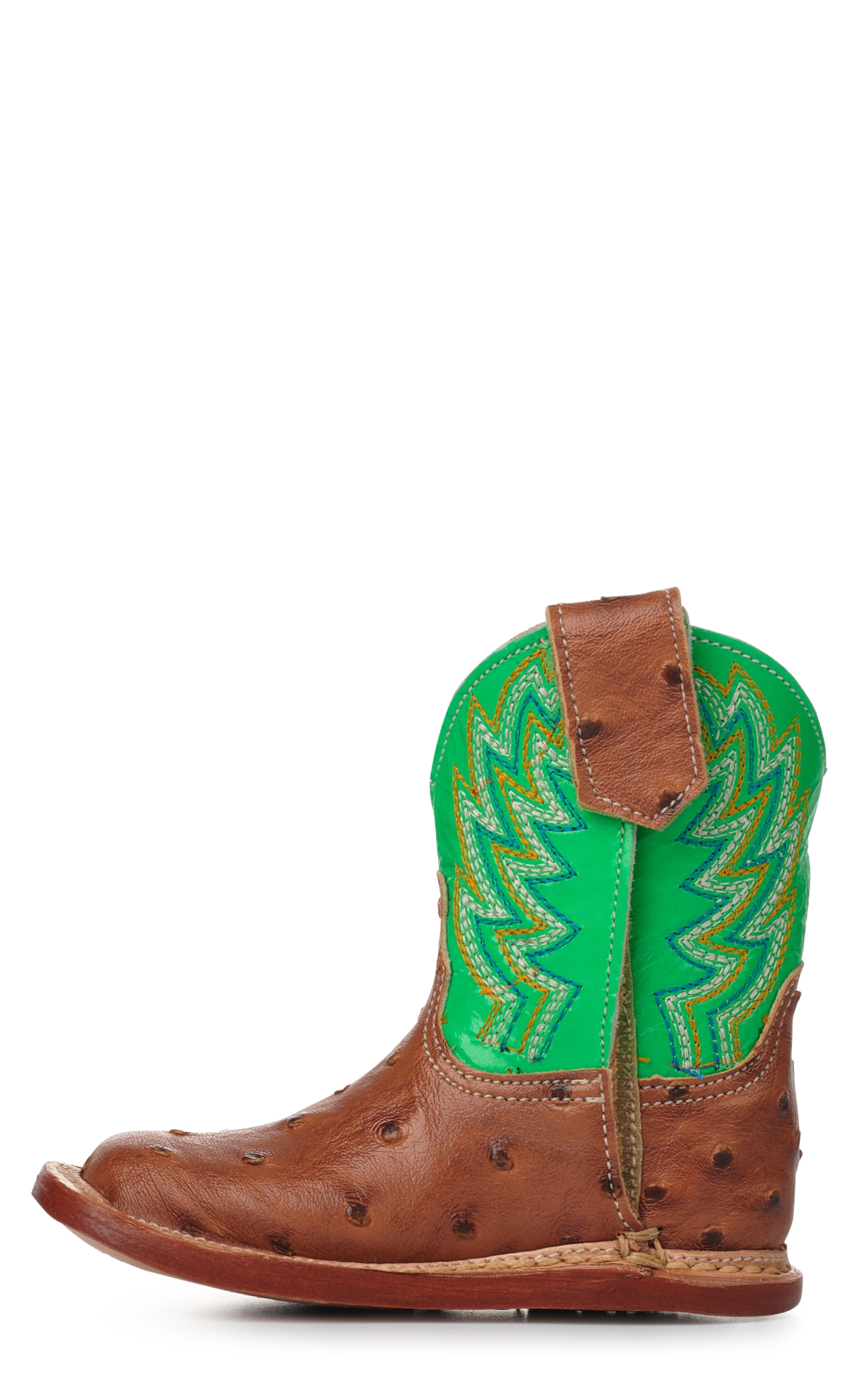 Roper Infant Buddy Neon Green and Cognac Ostrich Print Square Toe Cowboy Boots - Image 1