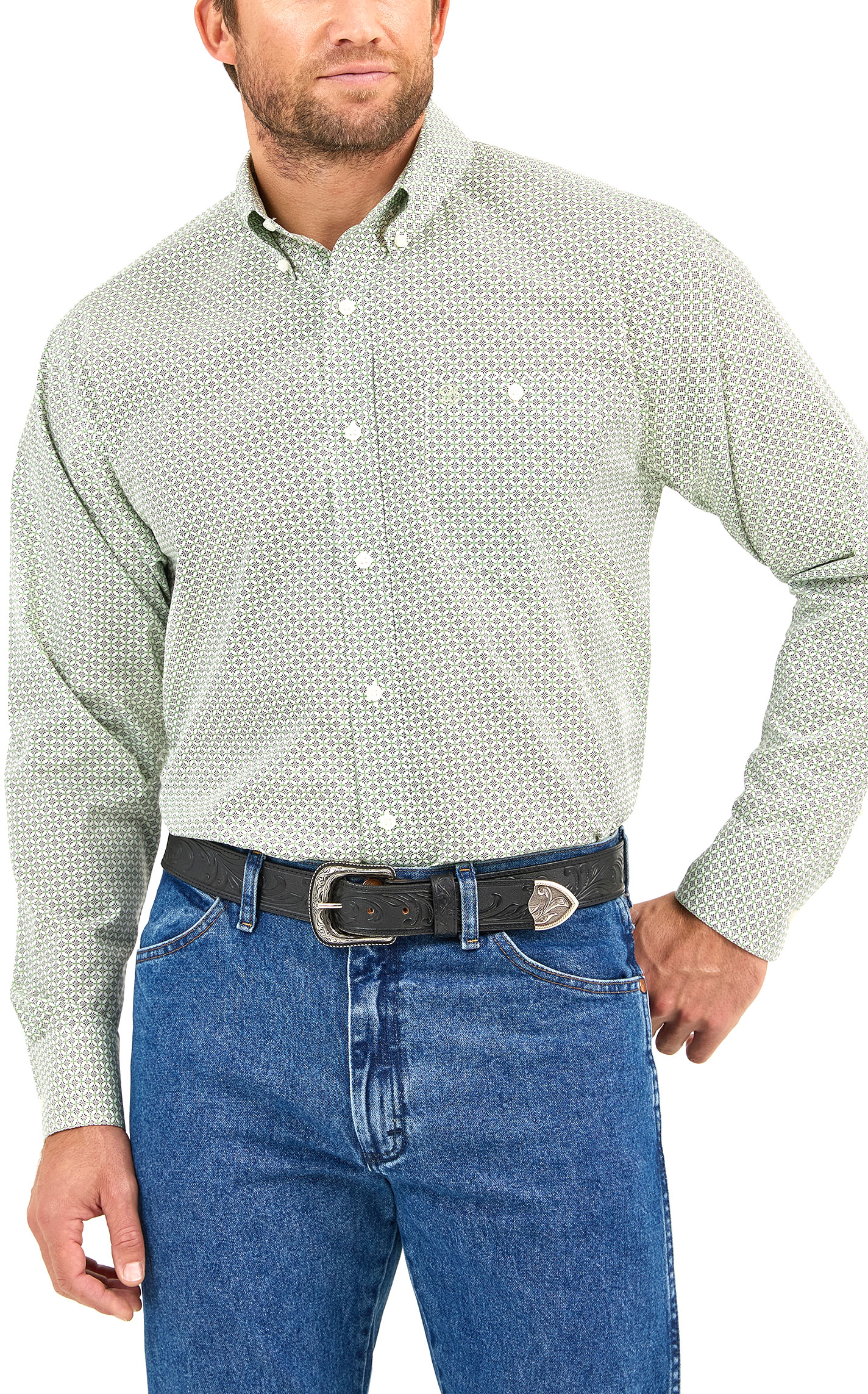 Wrangler Men's Classic Sage Geo Western Shirt - Image 1