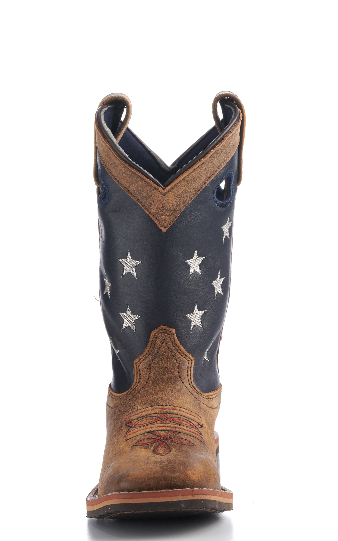 Smoky Mountain Kids Distressed Brown and USA Flag Square Toe Cowboy Boots - Image 1