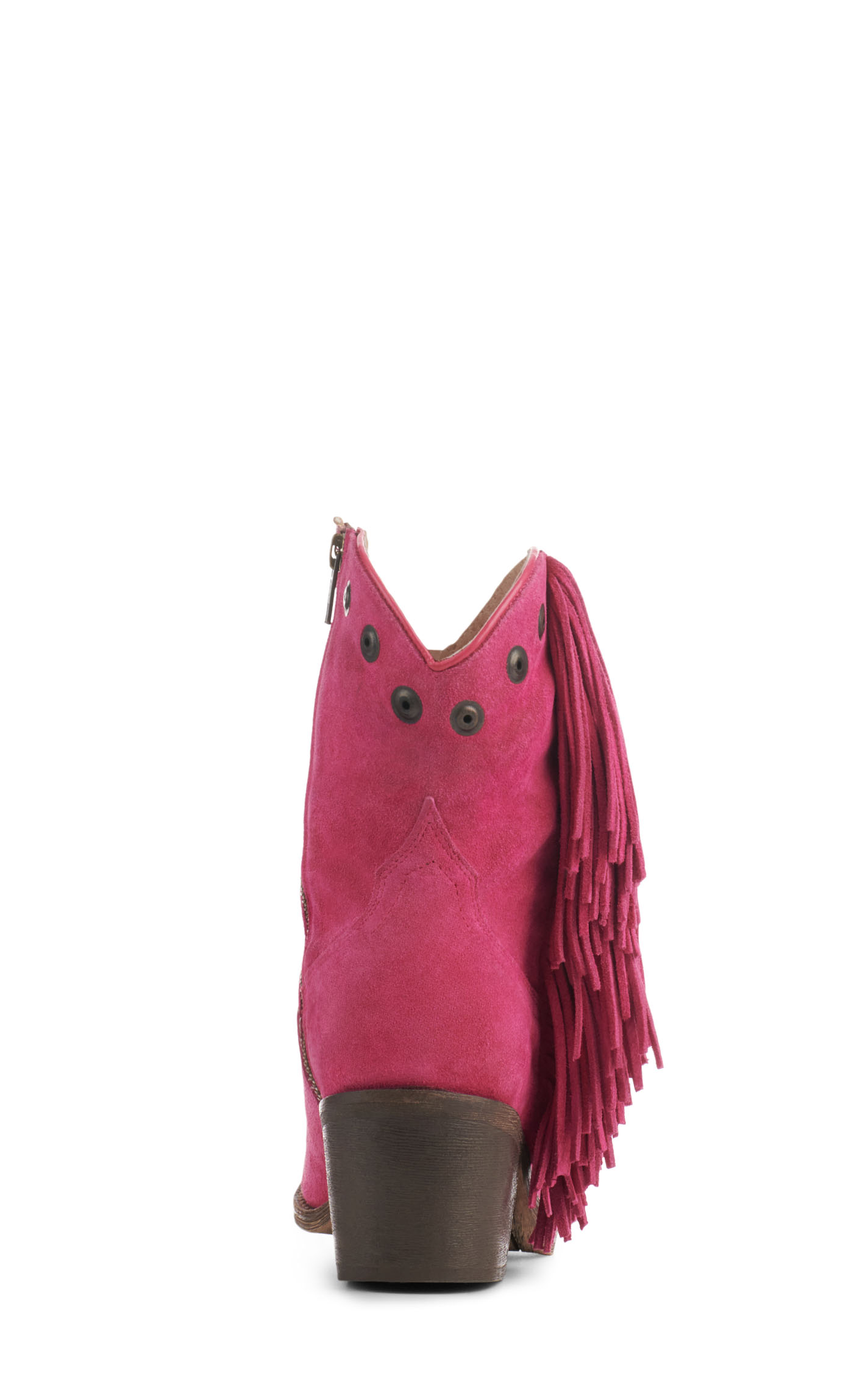 Circle G by Corral Women's Pink Suede with Fringe and Studs Pointed Toe Booties - Image 1