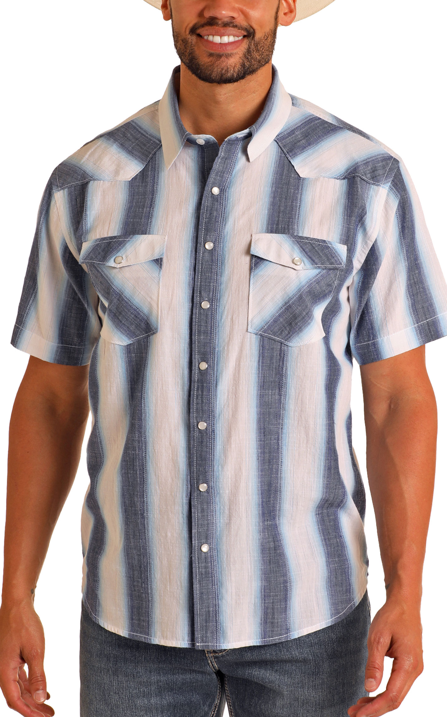Panhandle Men's Vintage Denim-Blue Striped Western Shirt - Image 1