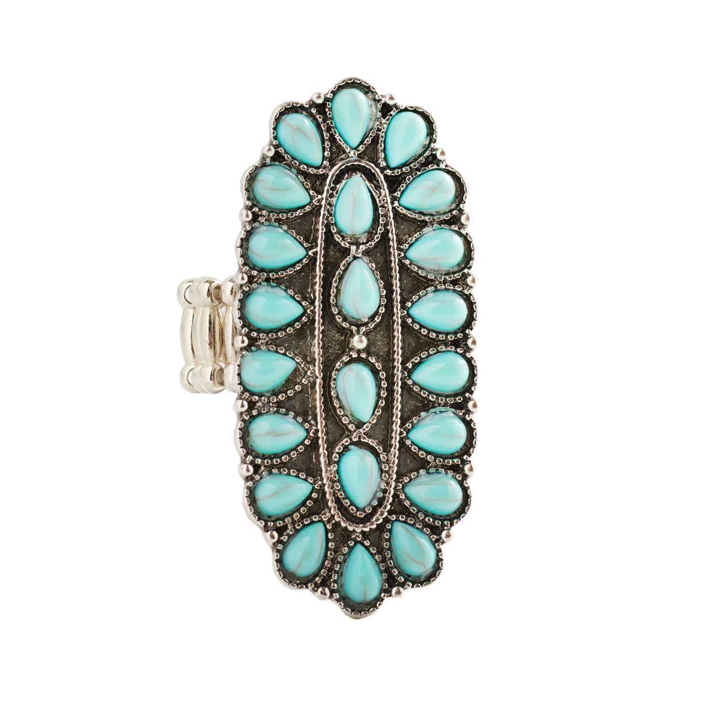 Rockin C Silver & Turquoise Long Oval Ring - Image 1