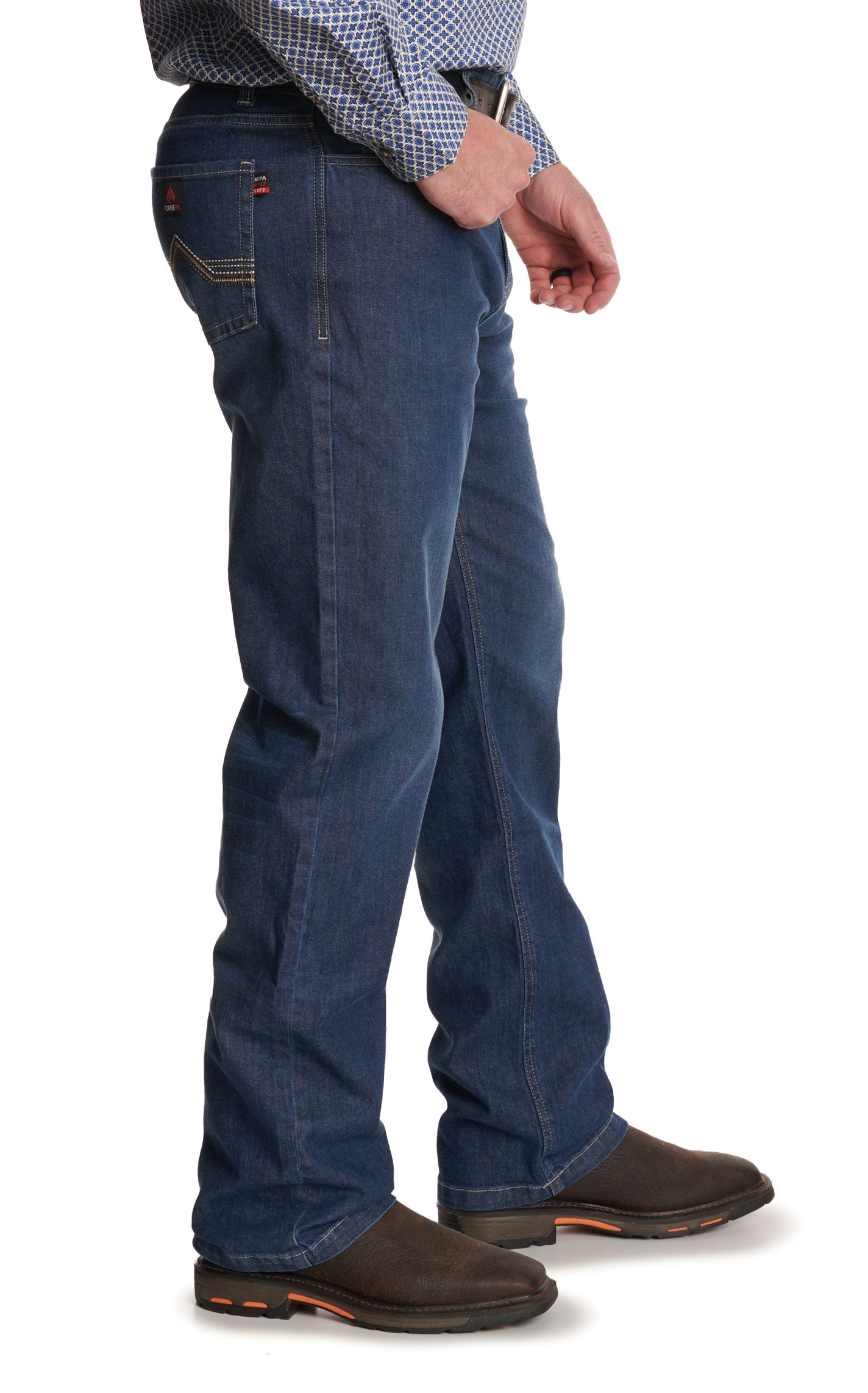 Forge Men's FR Medium Wash Relaxed Boot Cut Work Jeans - Image 1