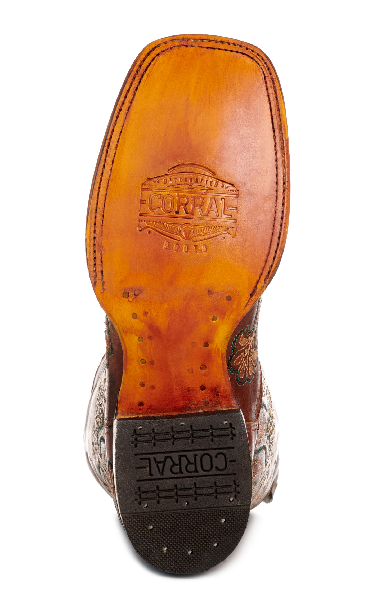 Corral Women's Dark Tan with Embroidery and Studs Square Toe Cowboy Boots - Image 1