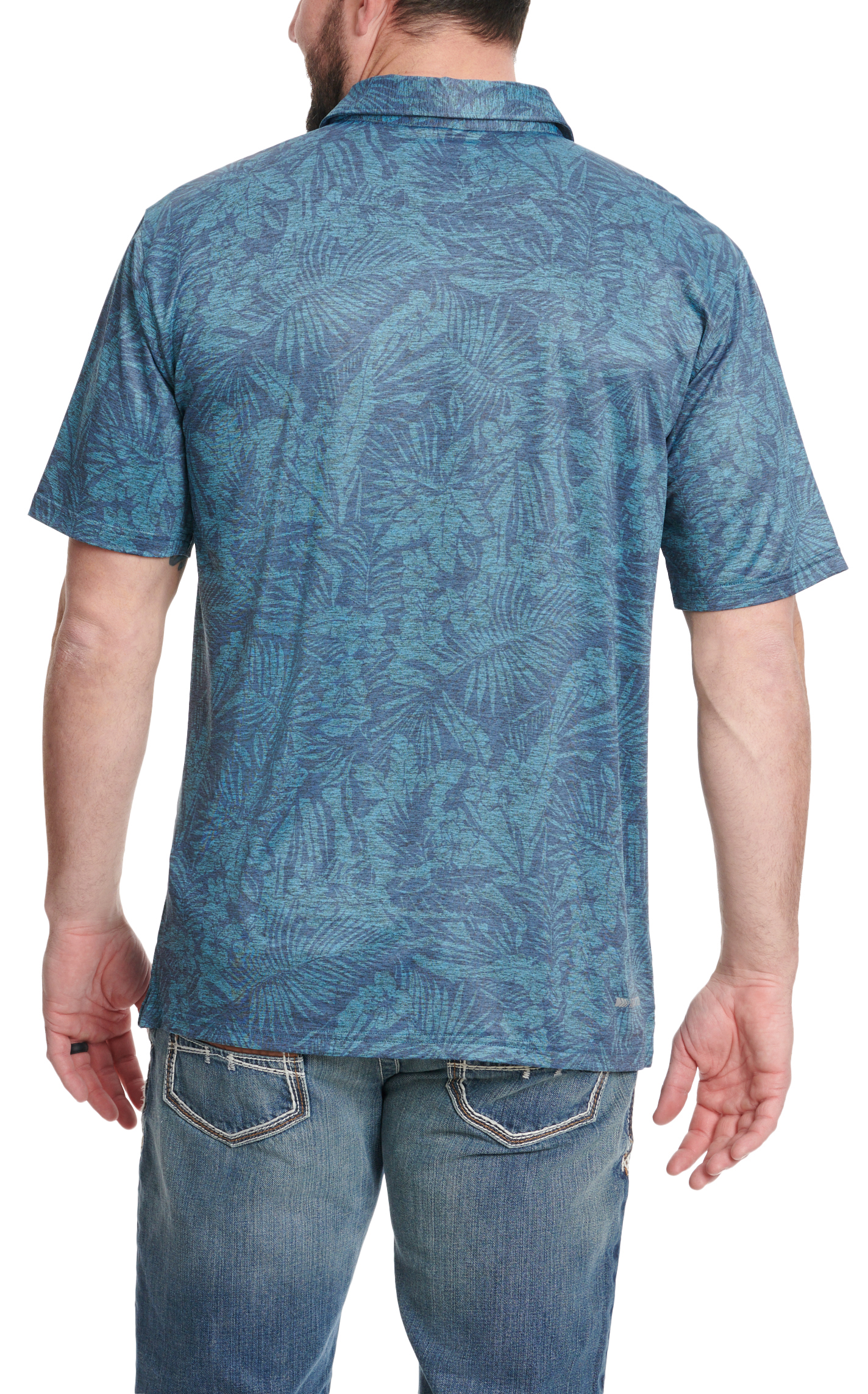 Ariat Men's AriatTEK Charger 2.0 Fitted Ocean Blue Tropical Print Short Sleeve Polo Shirt - Image 1