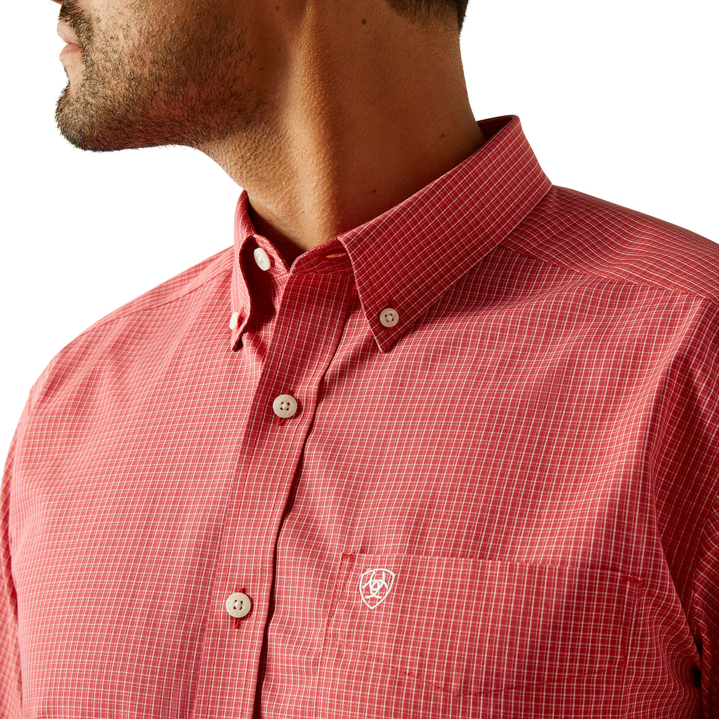 Ariat Men's Damien Red & White Mini Plaid Western Shirt - Image 1