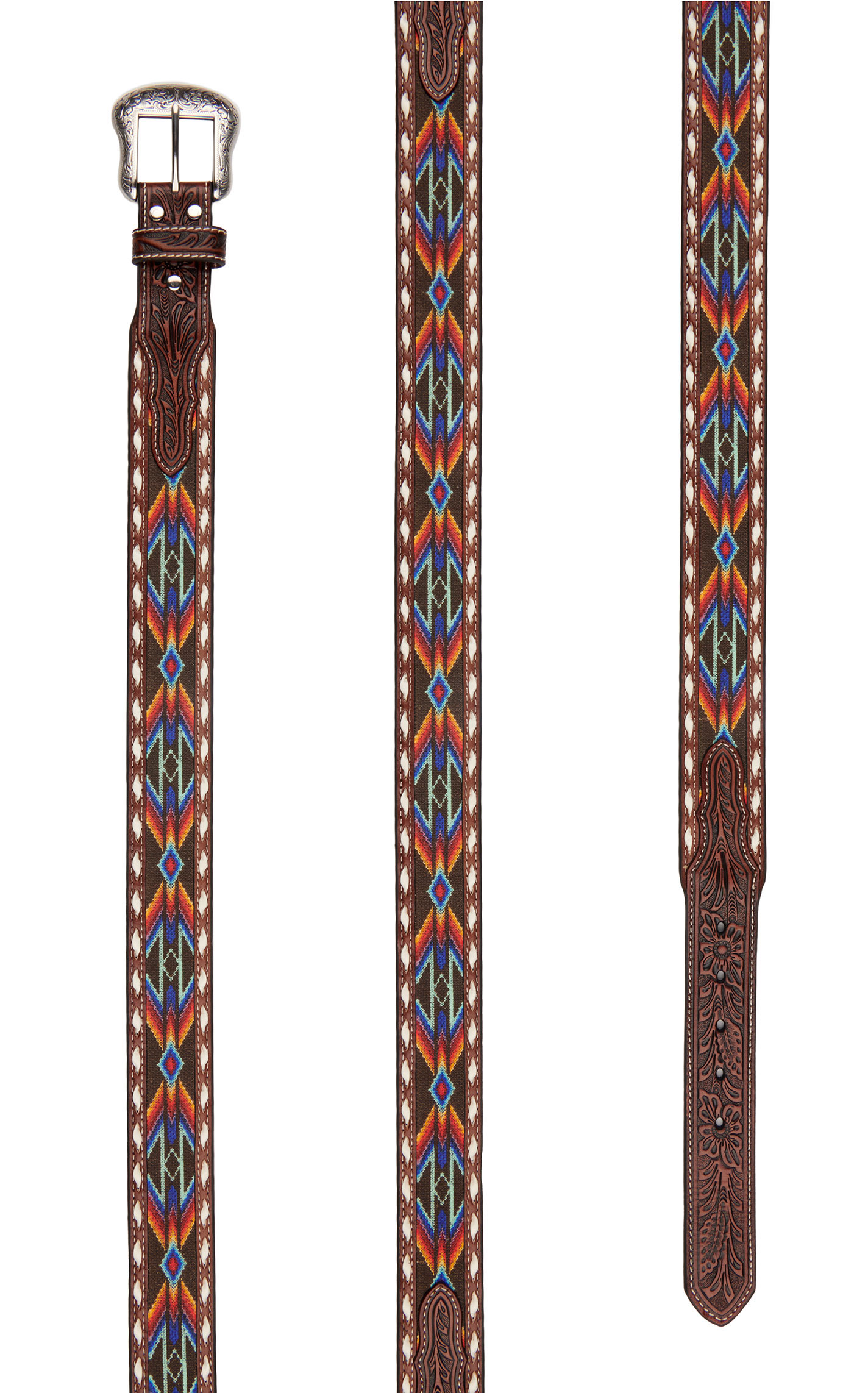 Nocona Men's Brown with Aztec Embroidery Western Belt - Image 1