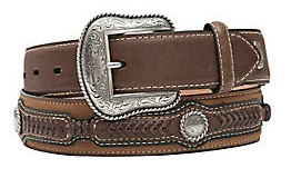 Cavender's Men's Brown with Chocolate Lacing and Conchos Western Belt - Image 1