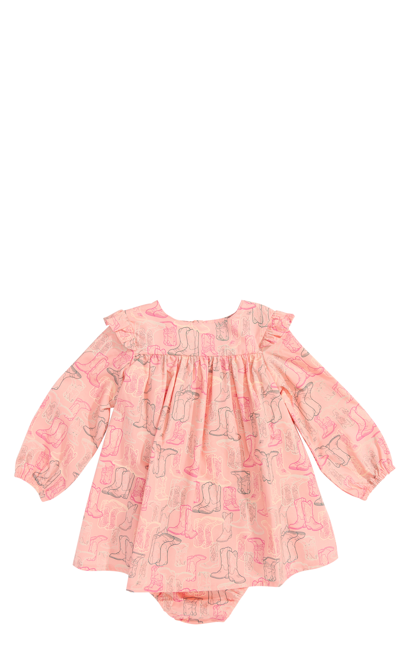 Wrangler Infant Girl's Peach & Colorful Boot Print Dress (Matching Diaper Cover) - Image 1