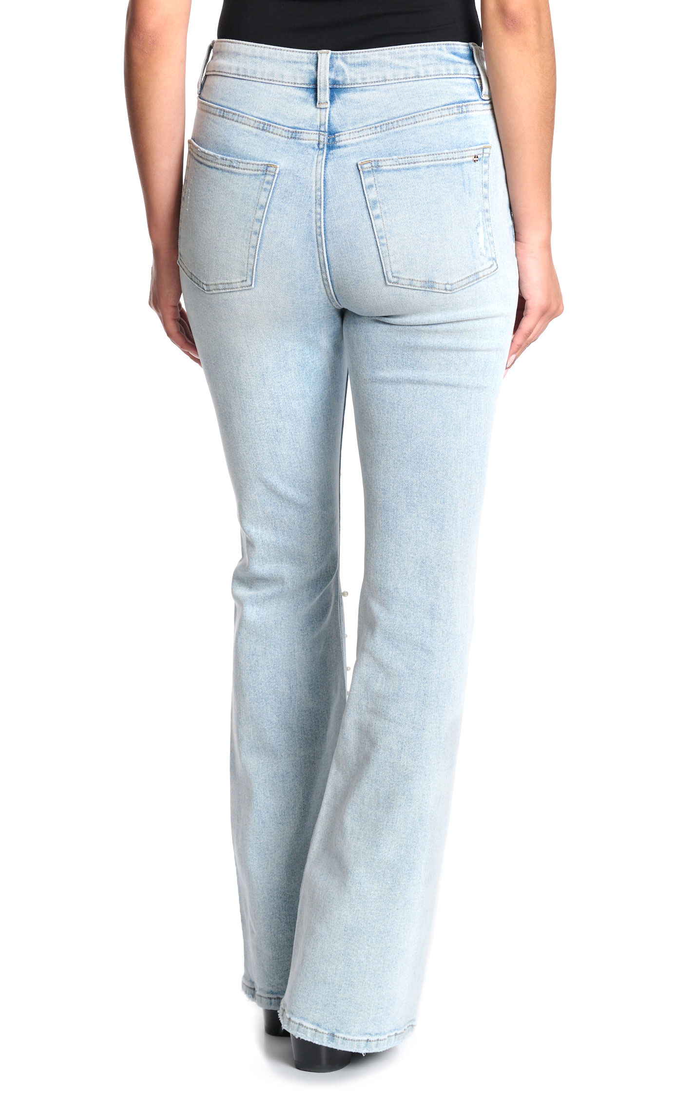 Mica Women's Light Wash Pearl & Rhinestones Flare Leg Jeans - Image 1