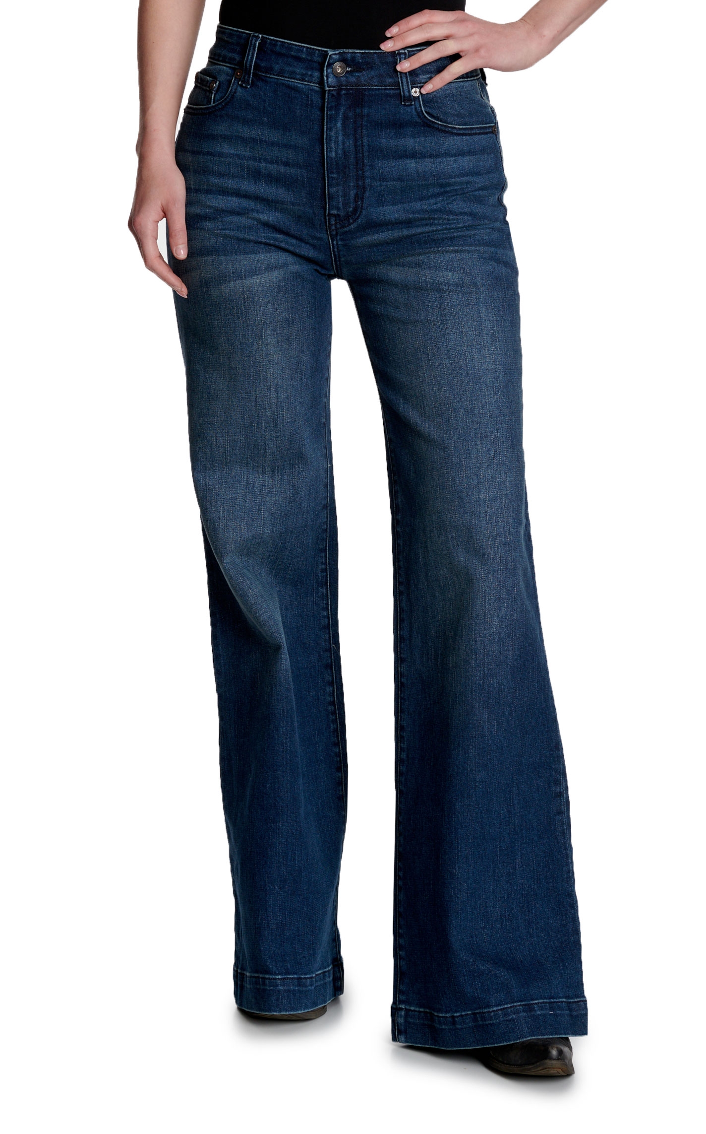 Stetson Women's Dark Wash Welt Pocket Wide Leg Jeans - Image 1