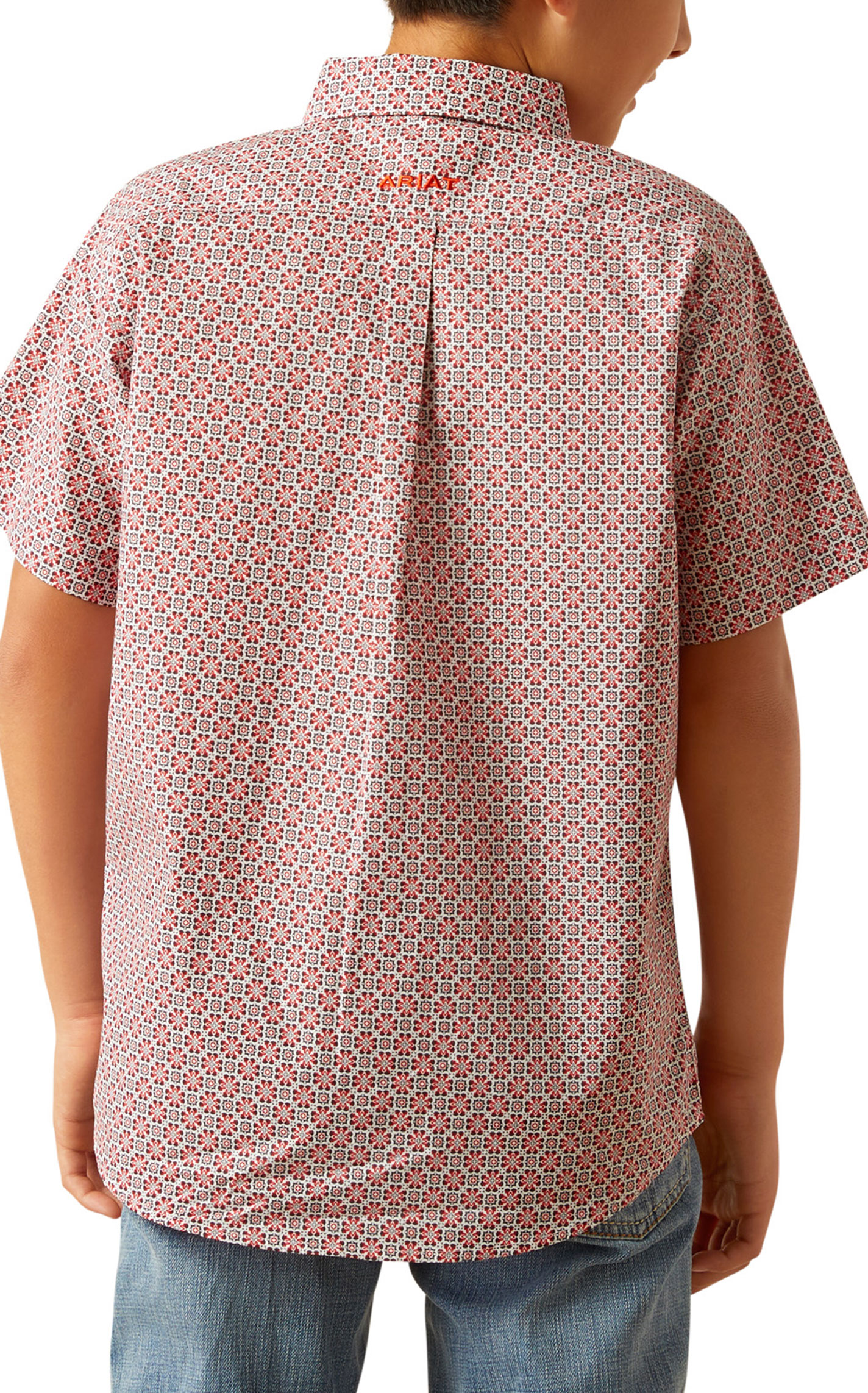 Ariat Boy's Welch Red Geo Print Western Shirt - Image 1