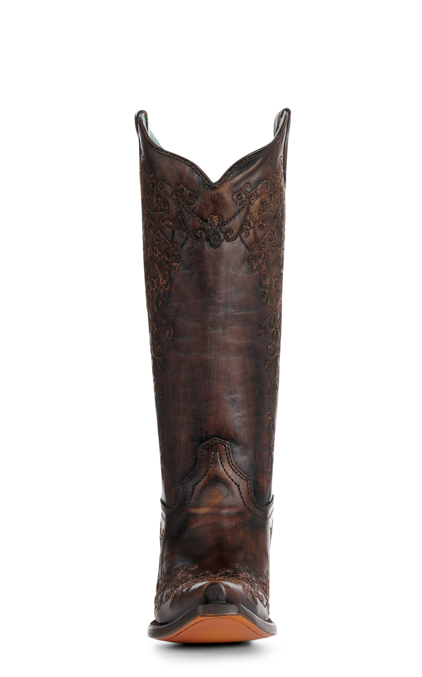 Corral Women's Black & Honey Floral Stitched Snip Toe Cowboy Boots - Image 1