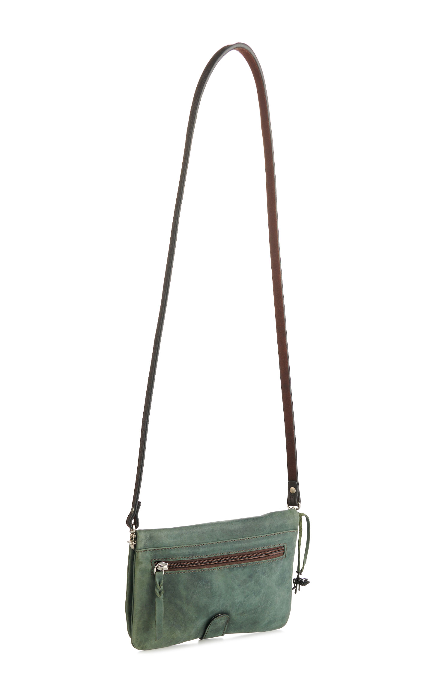 Angel Ranch Dark Sage Leather & Floral Tooled Chocolate Leather Clutch Bag - Image 1