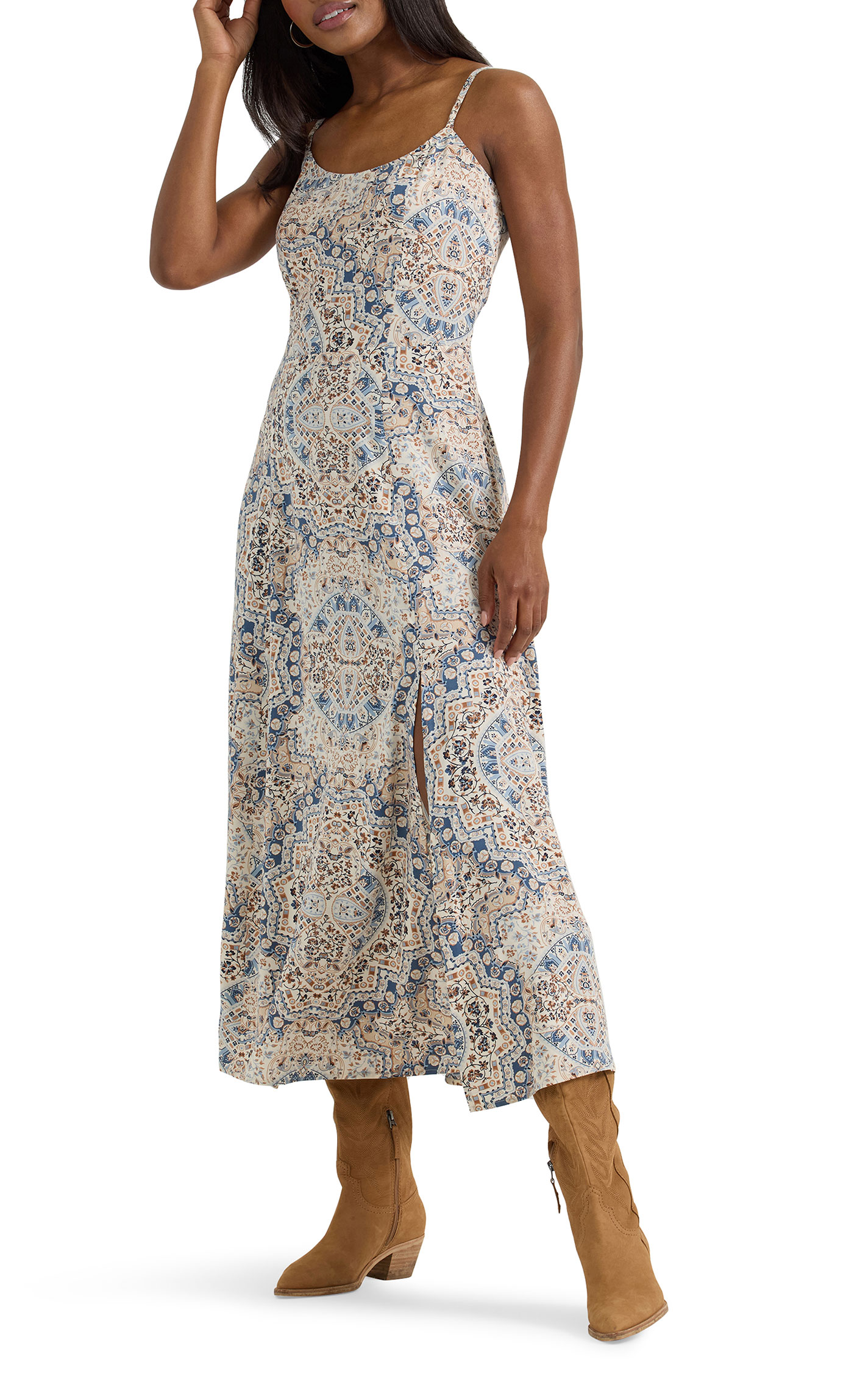 Wrangler Women's Latte & Steel Blue Print Maxi Dress - Image 1