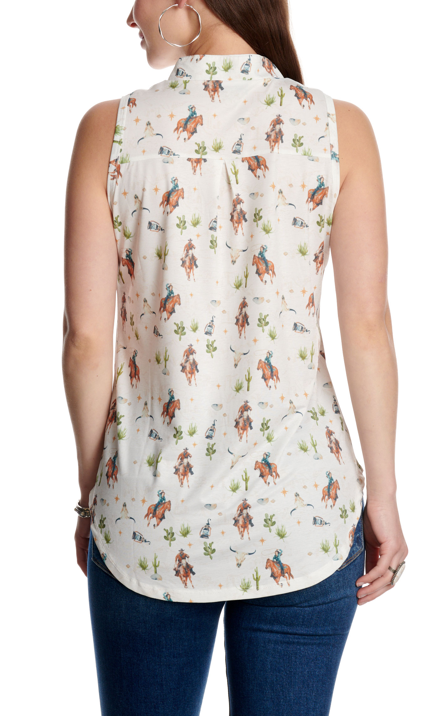 Cowgirl Hardware Women's White Cowpoke Print Hi Lo Hem Tank Top - Image 2