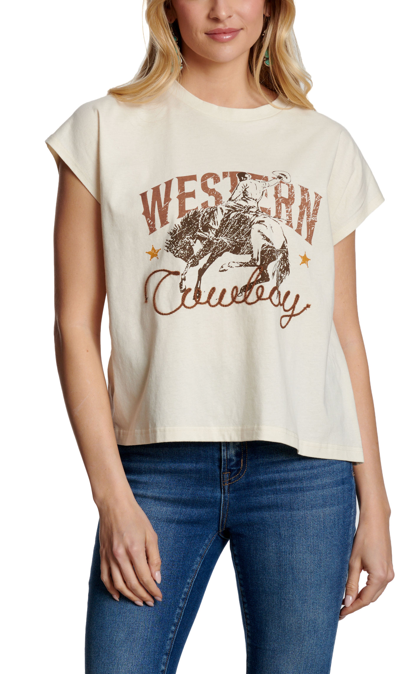 Marigold Kiss Women's White Bucking Bronc Top - Image 1