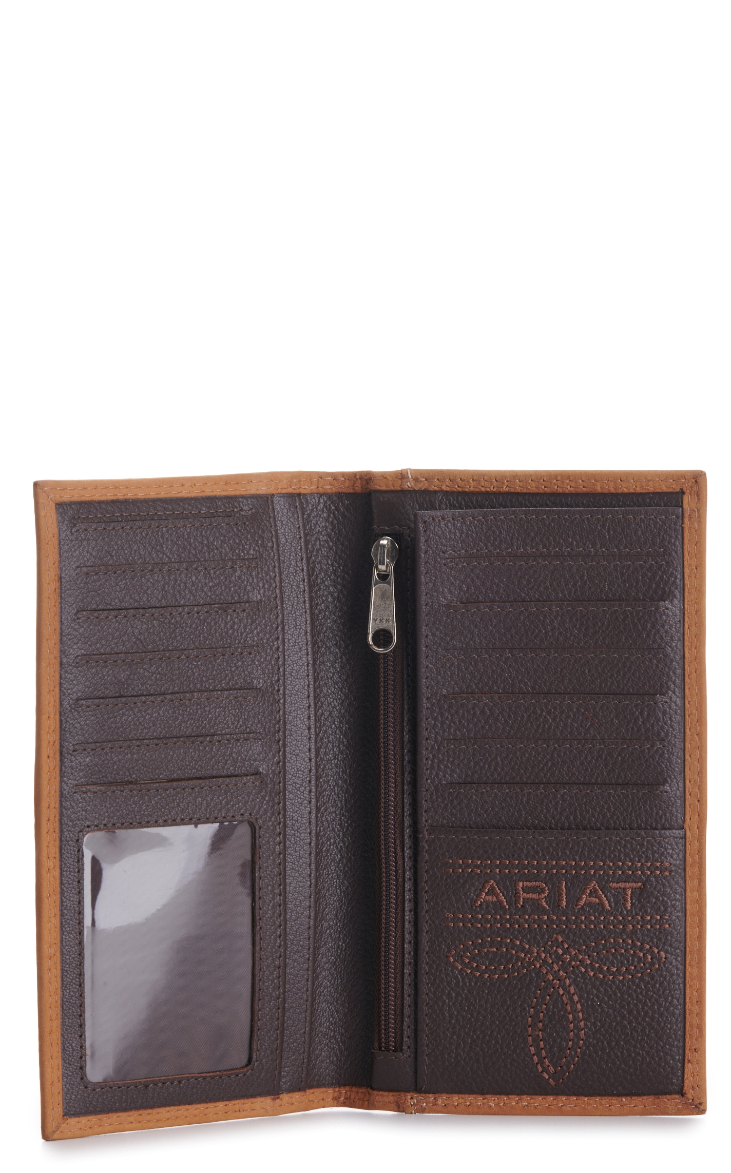 Ariat Men's Tan Embossed Logo Checkbook / Rodeo Wallet - Image 1