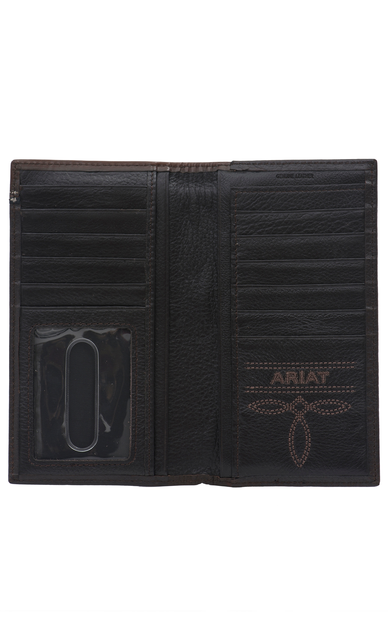 Ariat Chocolate Brown with Tooled Overlay and Circle Concho Leather Rodeo Wallet / Checkbook Cover - Image 1