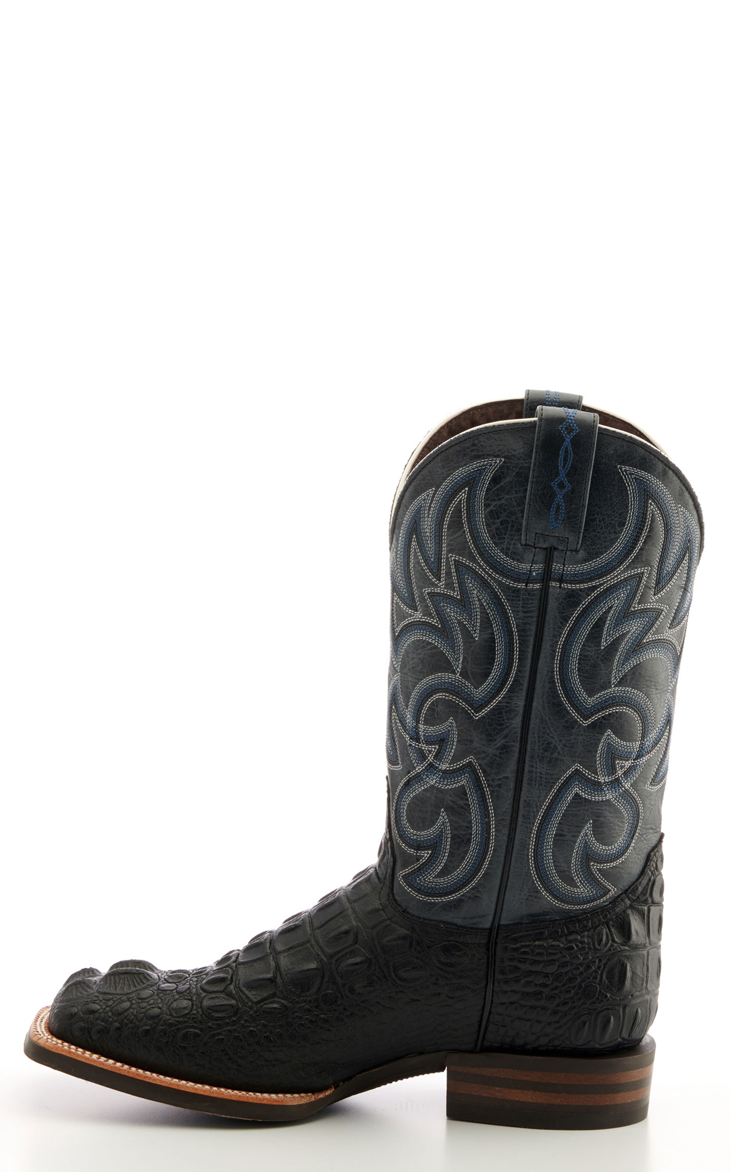Cavender's Men's Intrepid Black Hornback Alligator Print and Gray Wide Square Toe Cowboy Boot - Image 1