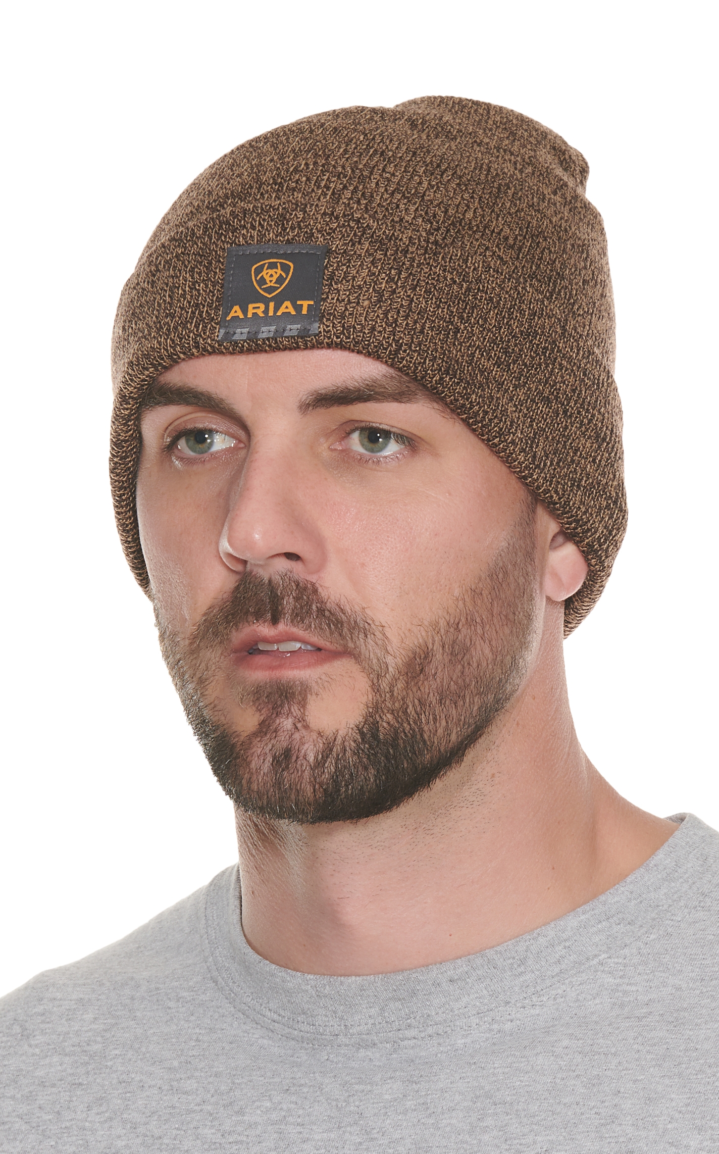 Ariat Rebar Men's Dark Brown and Sandstone Thinsulate Watch Cap - Image 1