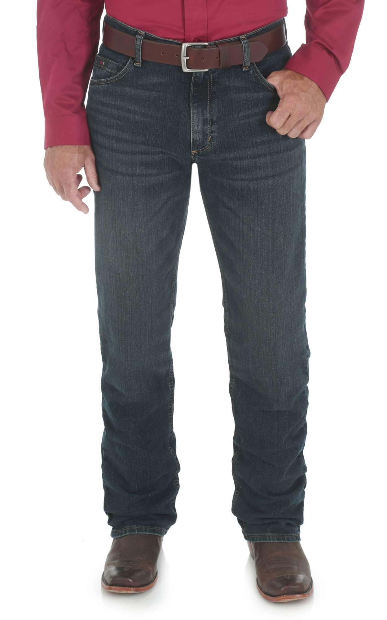 Wrangler 20X Men's Advanced Comfort 02 Competition Dark Wash Slim Fit Boot Cut Jean - Long Length - Image 1