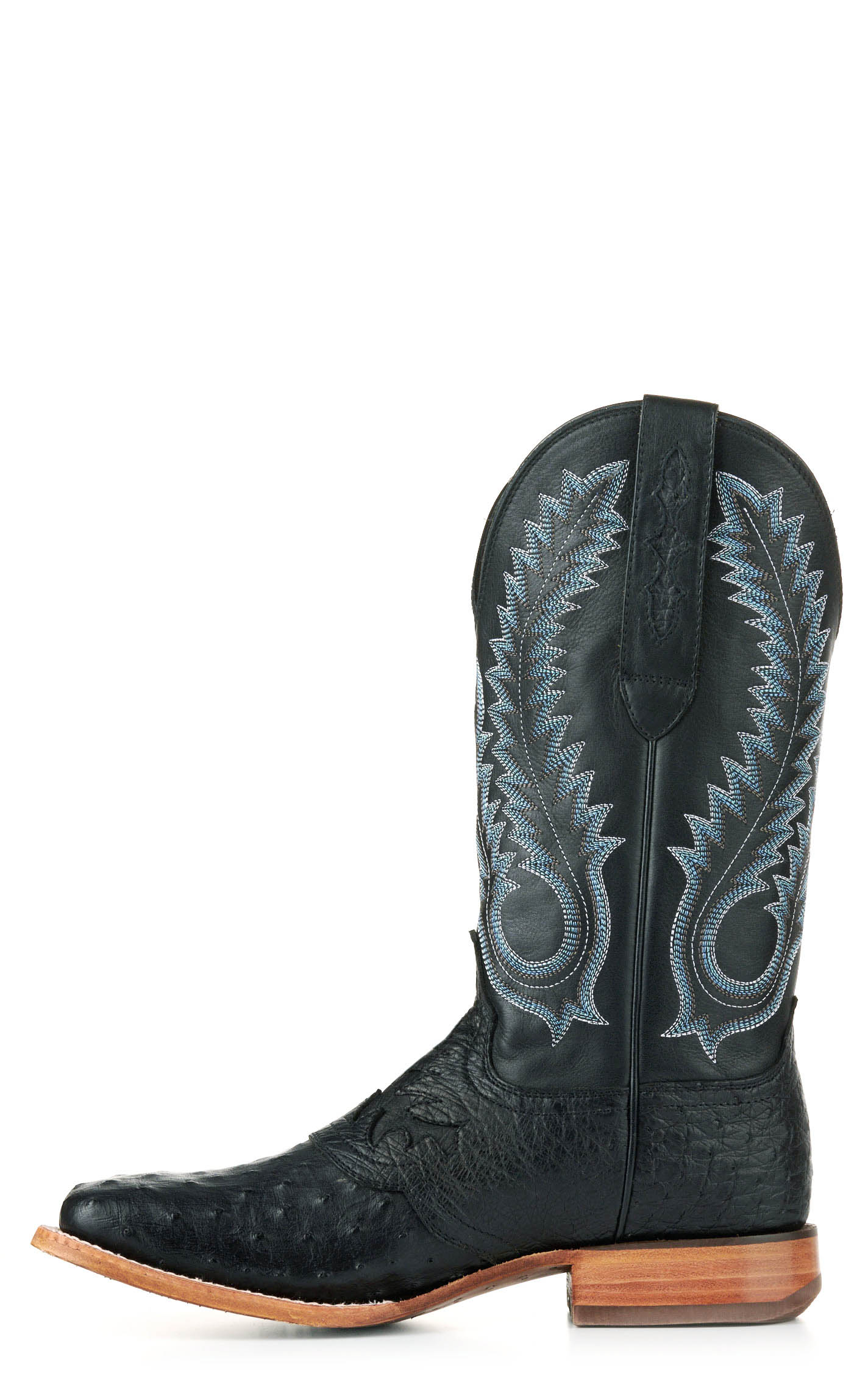 Durango Men's Black Full Quill Ostrich Saddle Vamp Wide Square Toe Exotic Cowboy Boots - Image 1